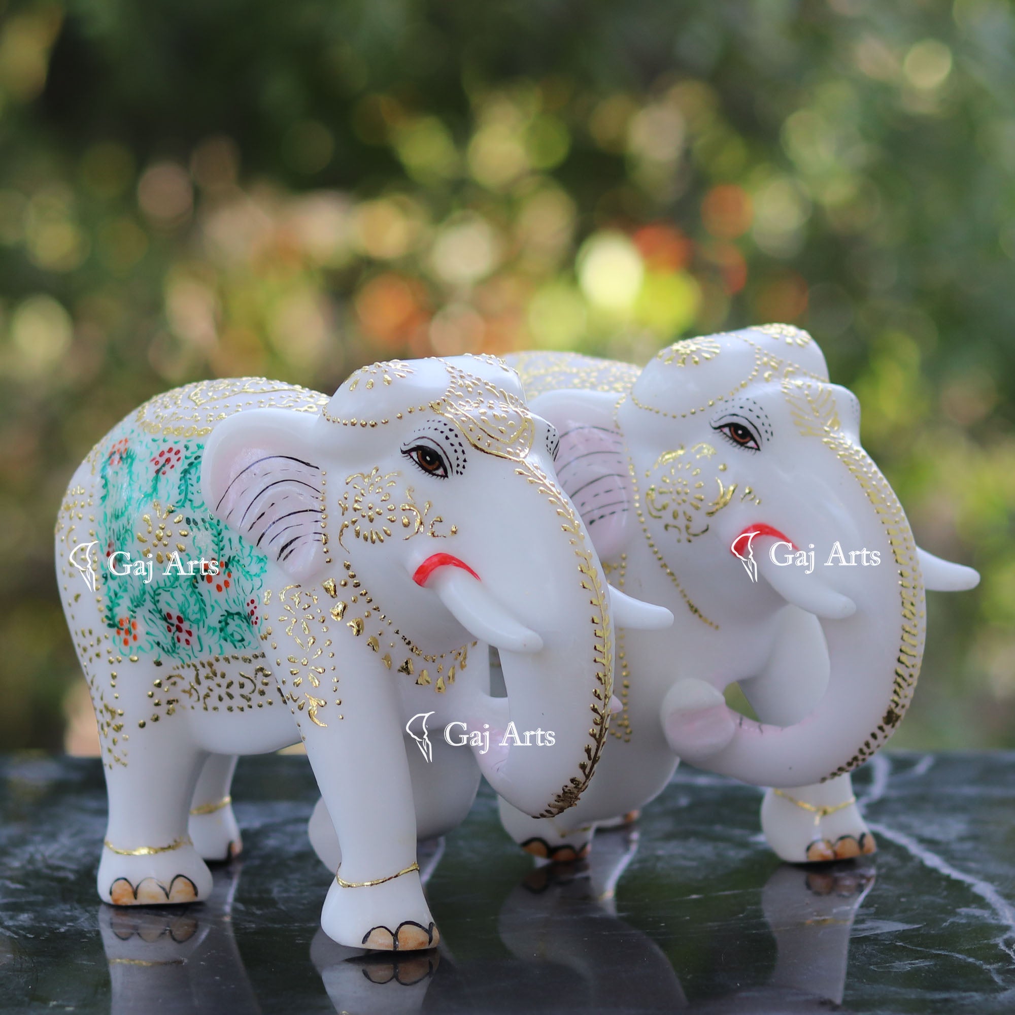 White Ethiopia Marble Elephant Statue | 9 Inch