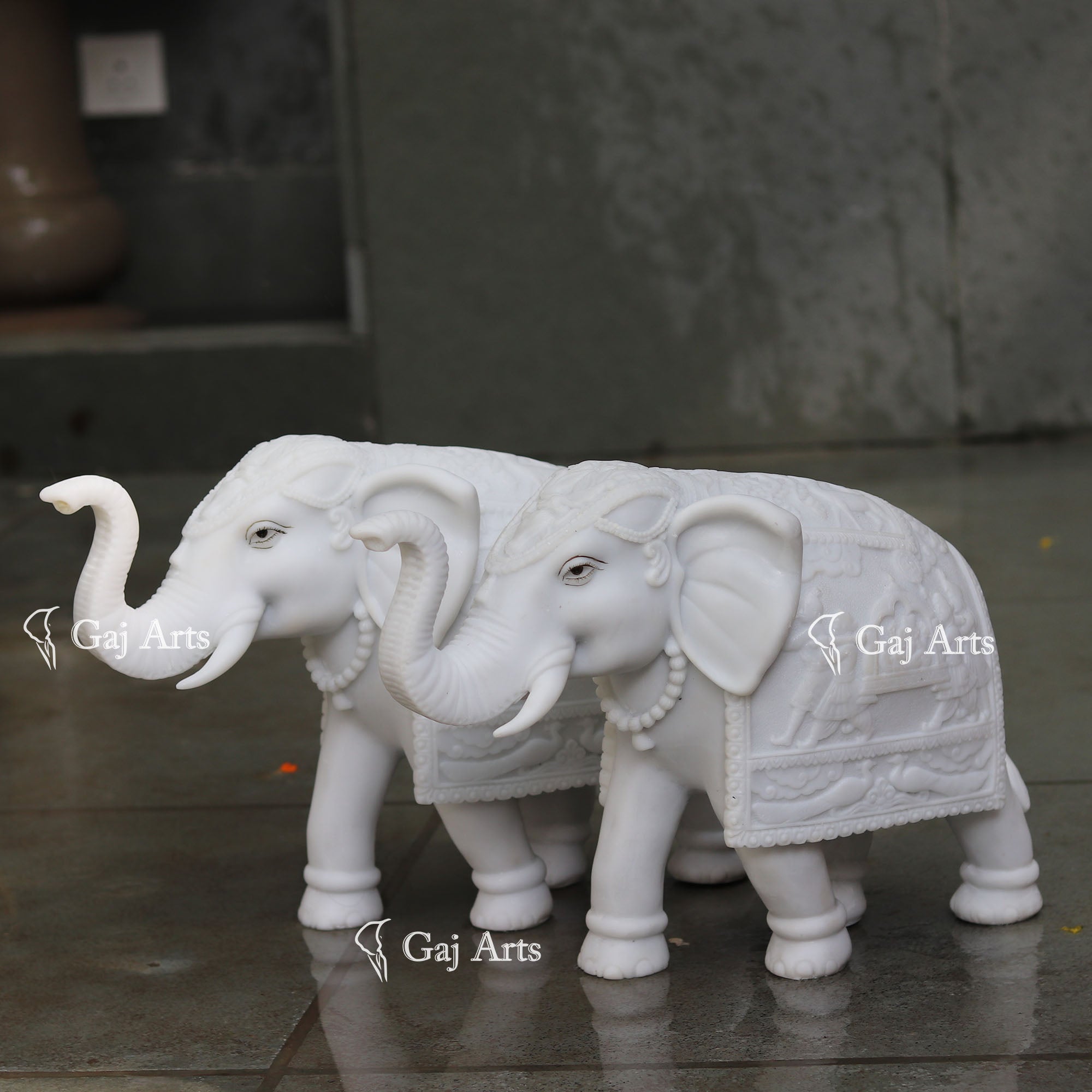 Korean Marble  Rajwadi Elephant Statue | 15 Inch