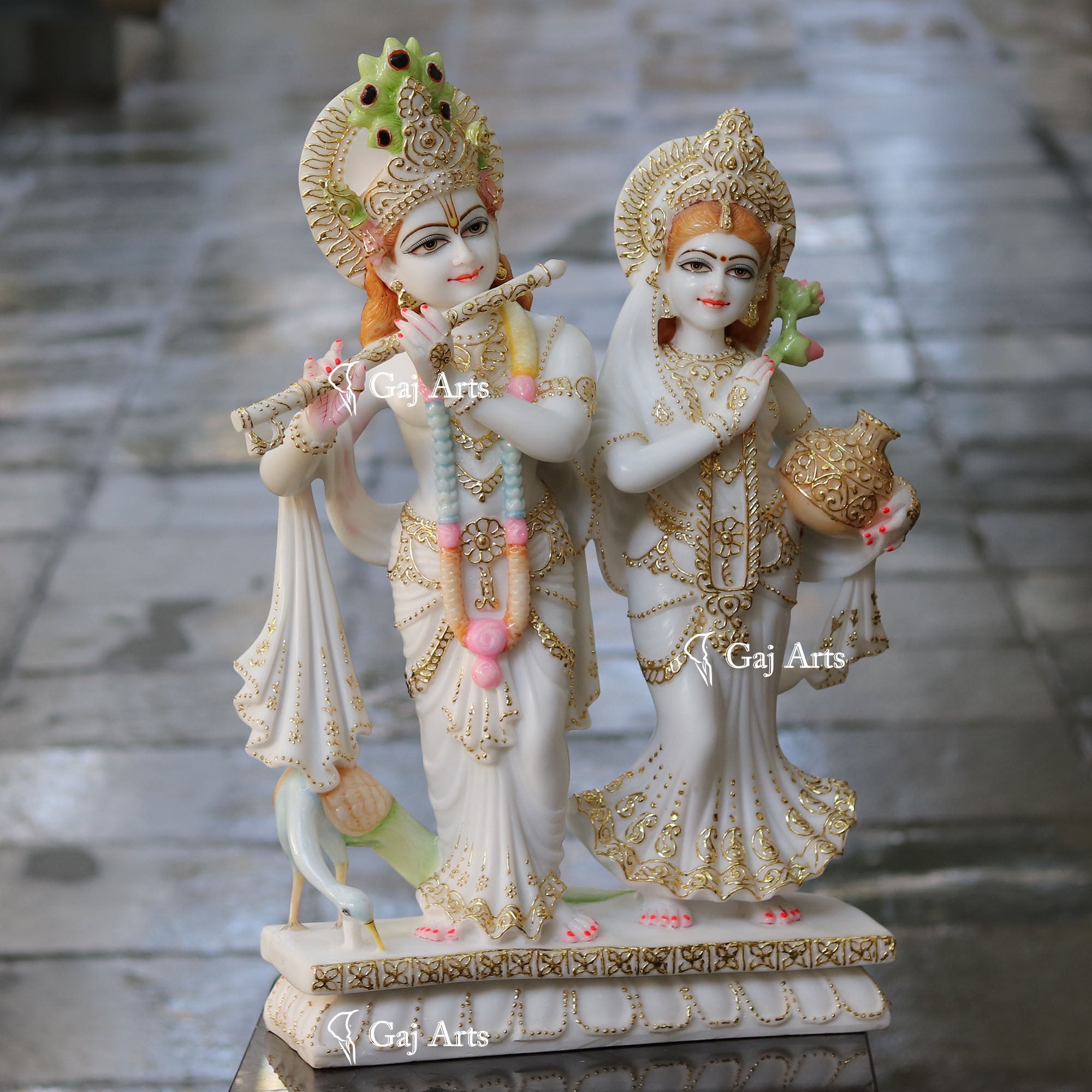 White Marble Ethiopia Radha Krishna Jodi Idol | 27 Inch