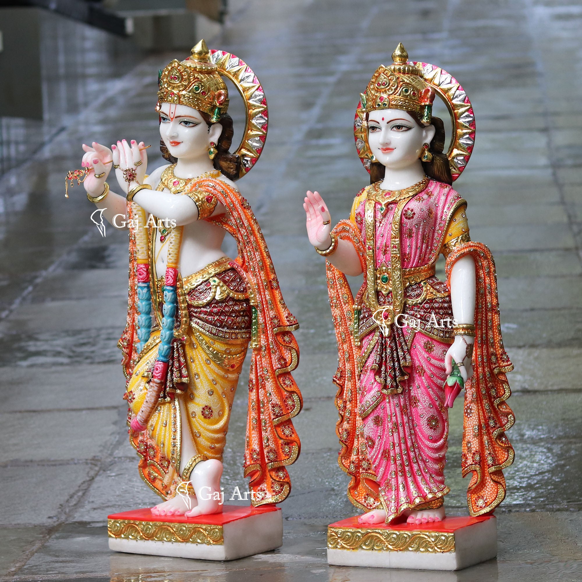 White Vietnam Marble Radha Krishna Idol | 36 Inch