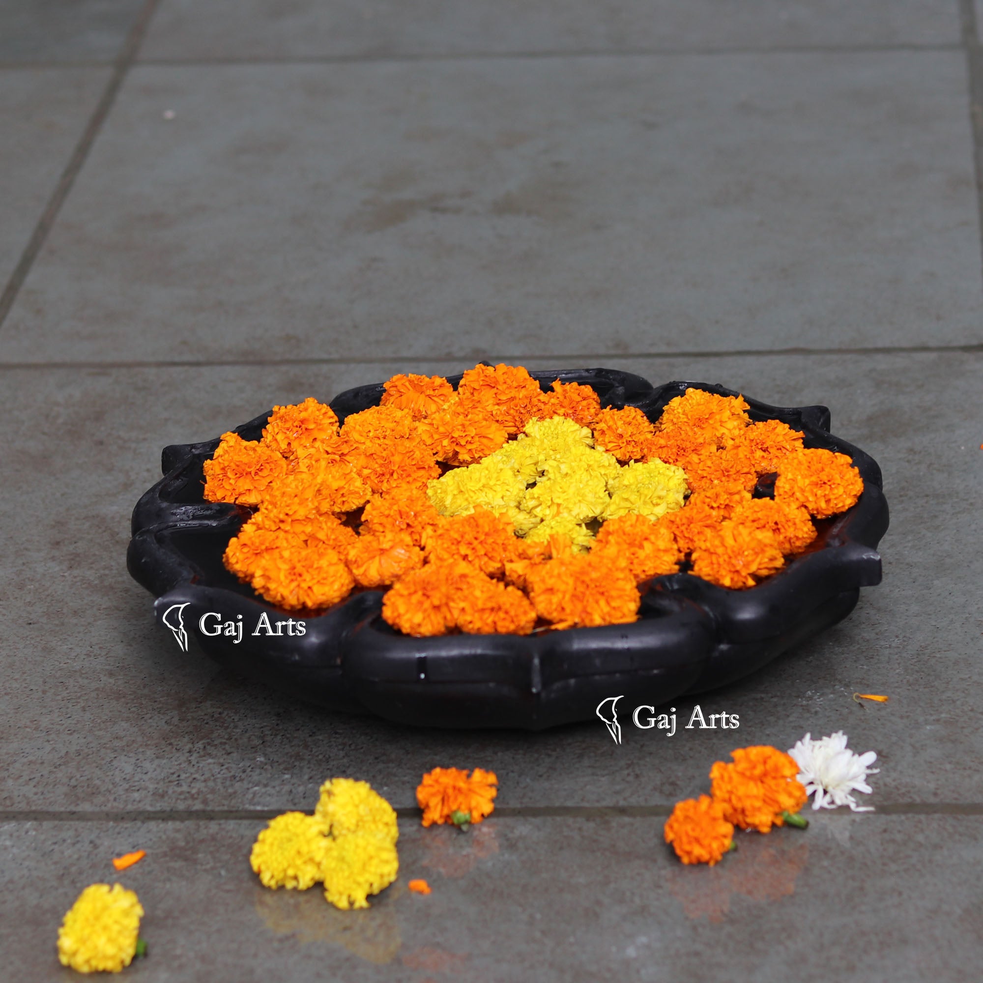 Black Marble Flower Bowl | 15 Inch