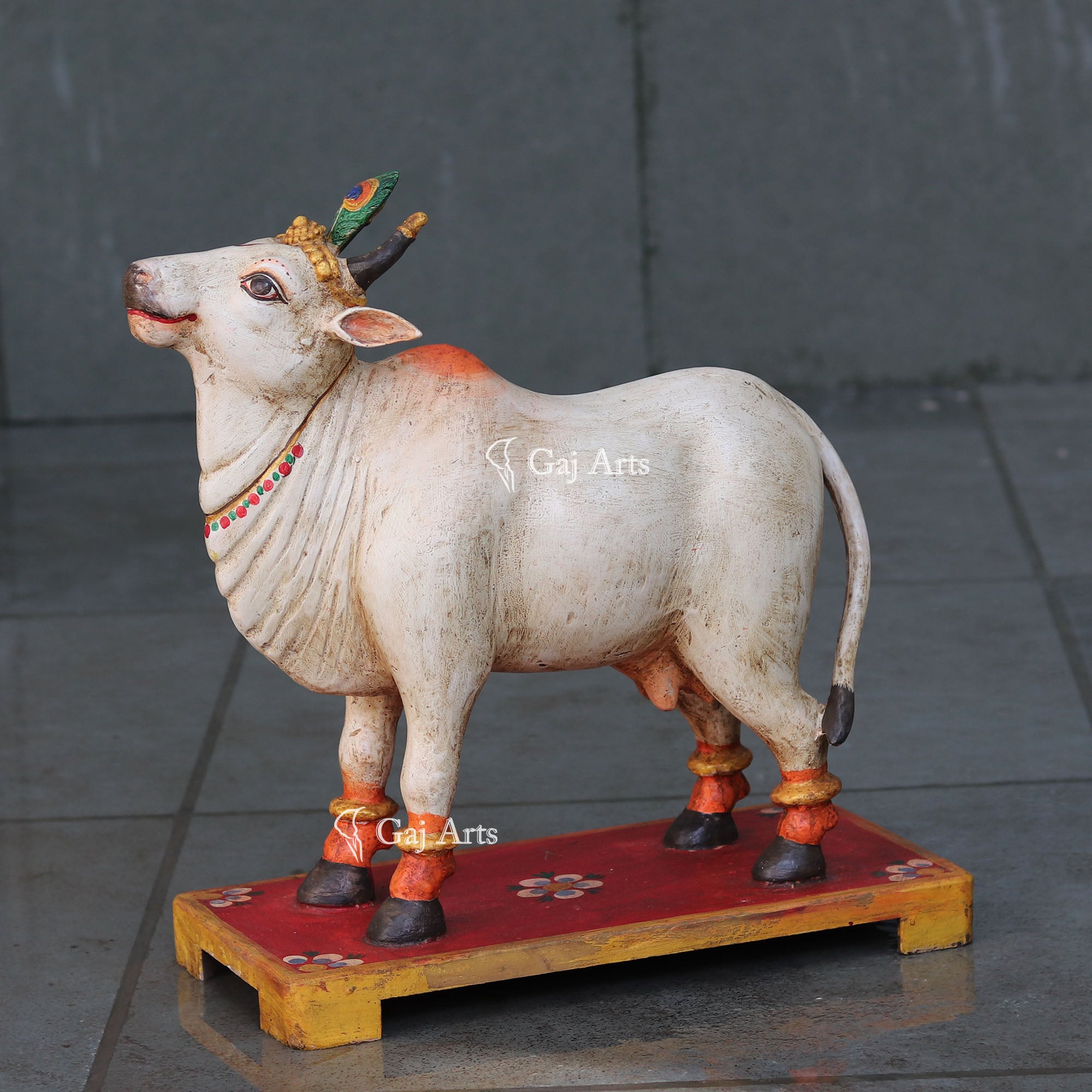Natural Wooden Cow Statue | 18 Inch