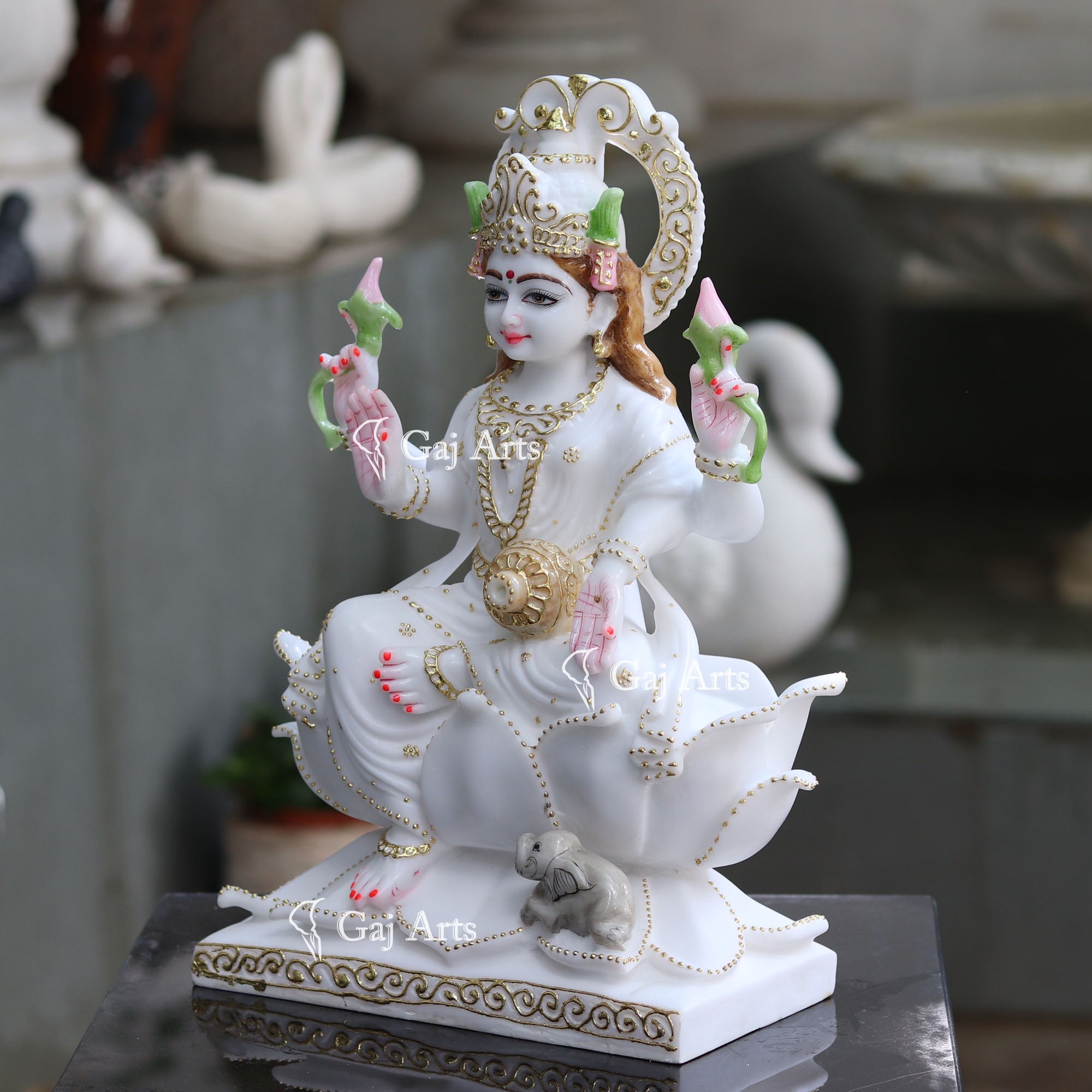 White Marble Lakshmi Mata Statue | 18 Inch