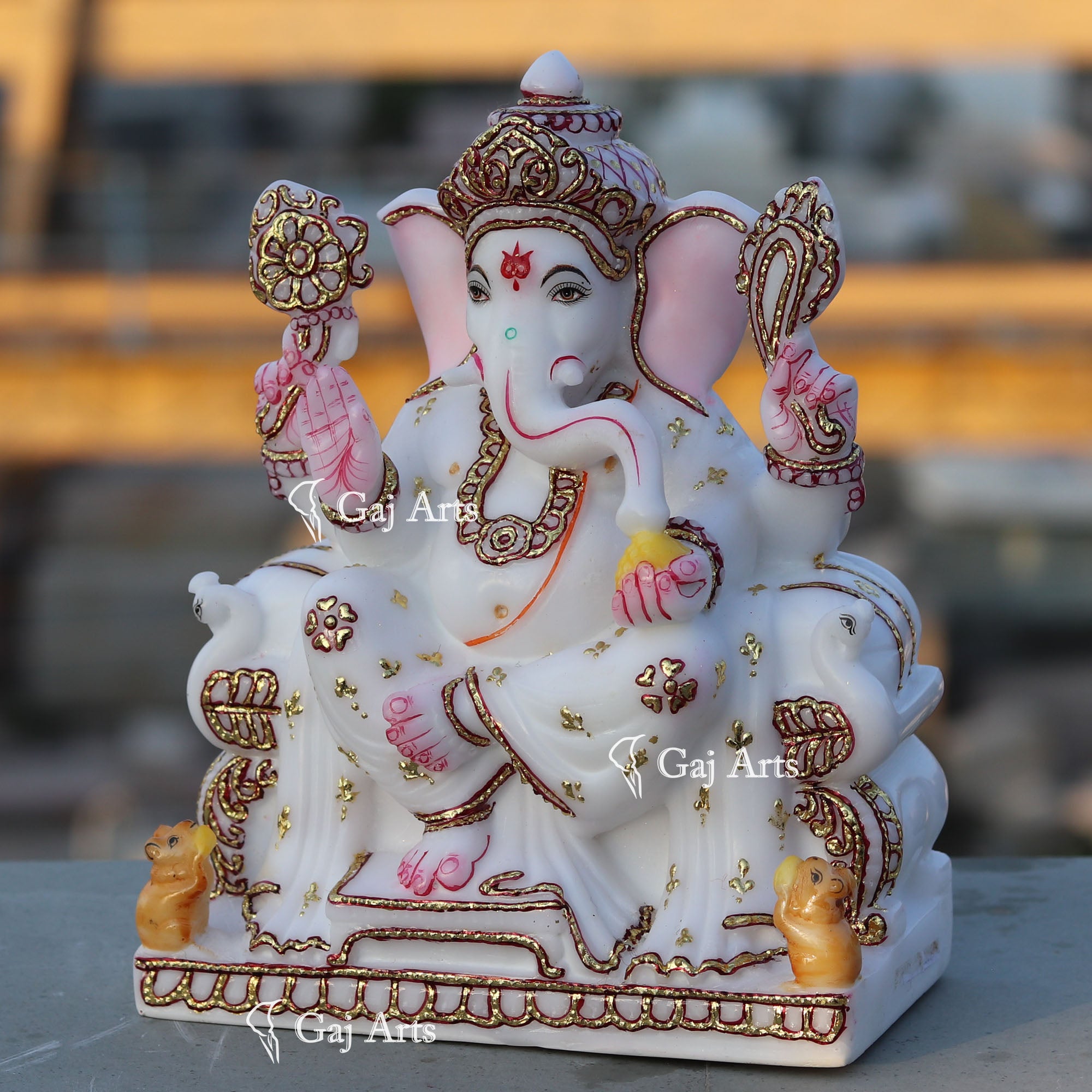 Hand Painted Marble Ganesh Statue | 9 Inch