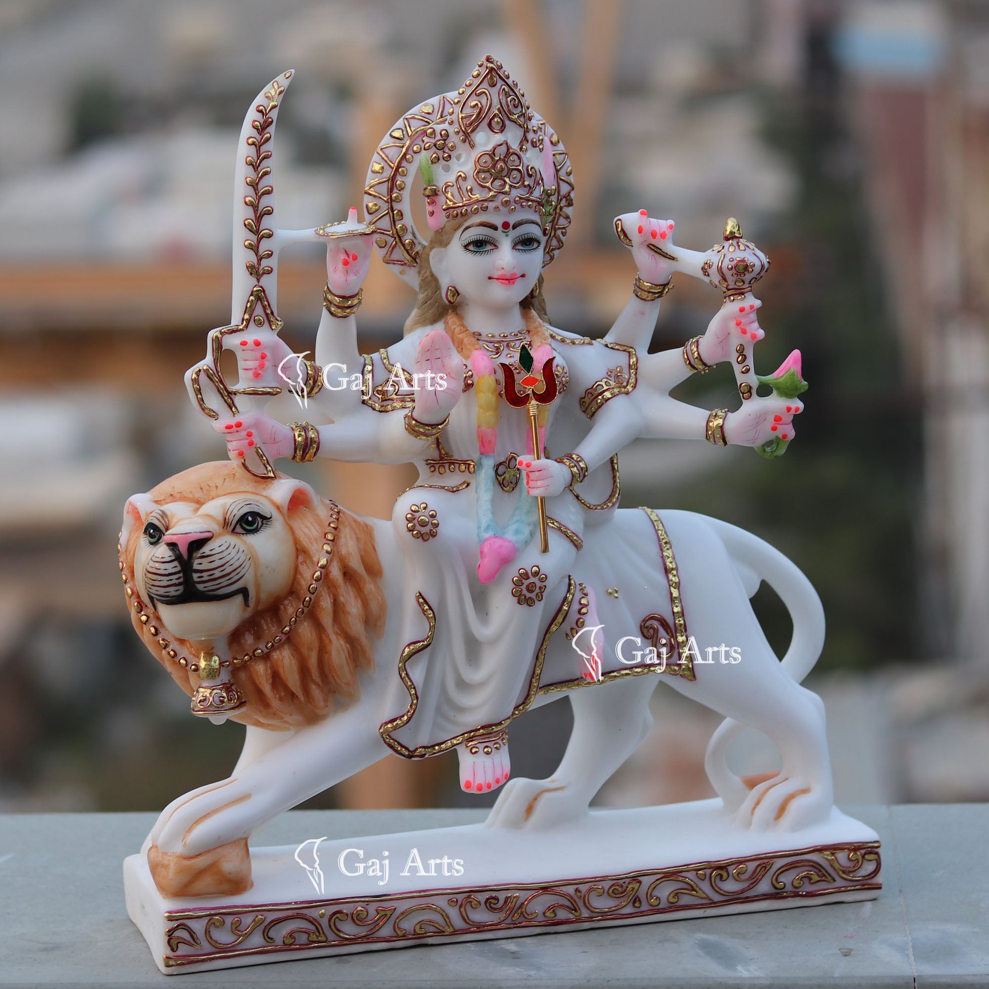 White Marble Durga Maa Idol | 15 Inch