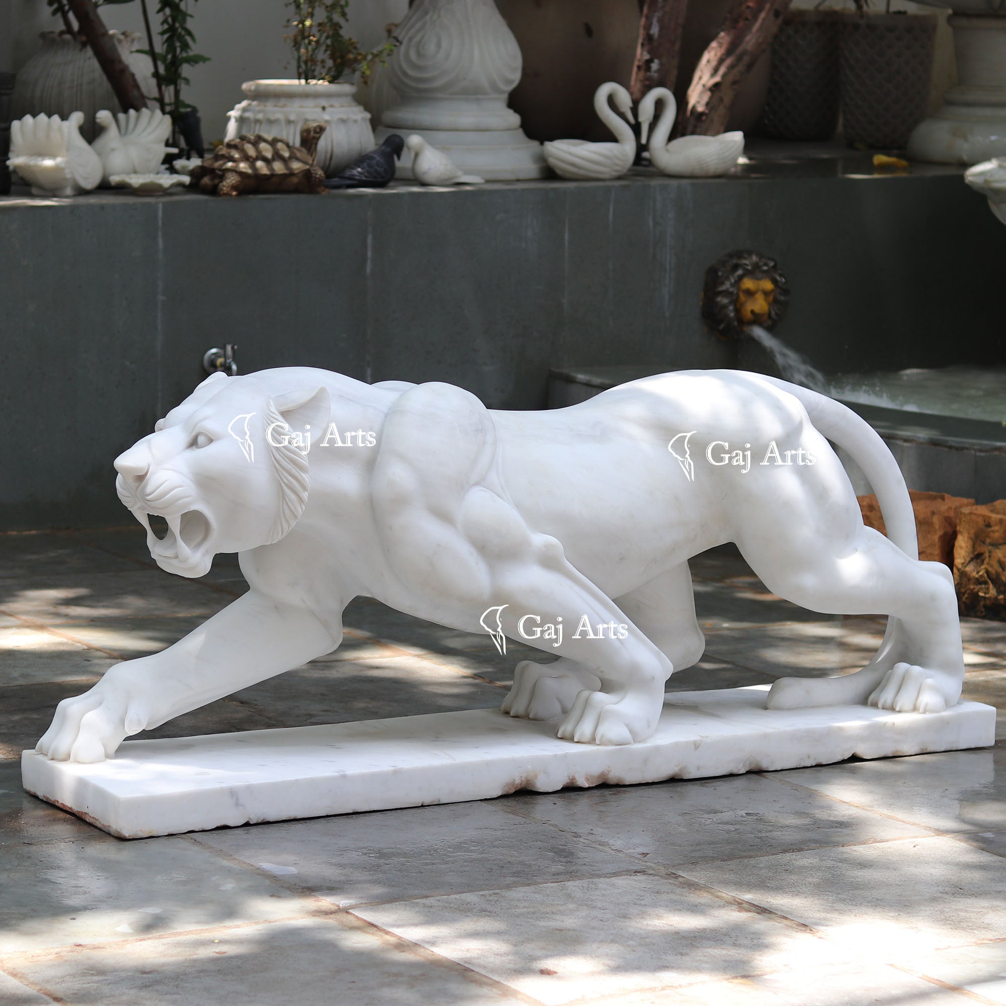 White Marble Lion Sculpture | 72 Inch