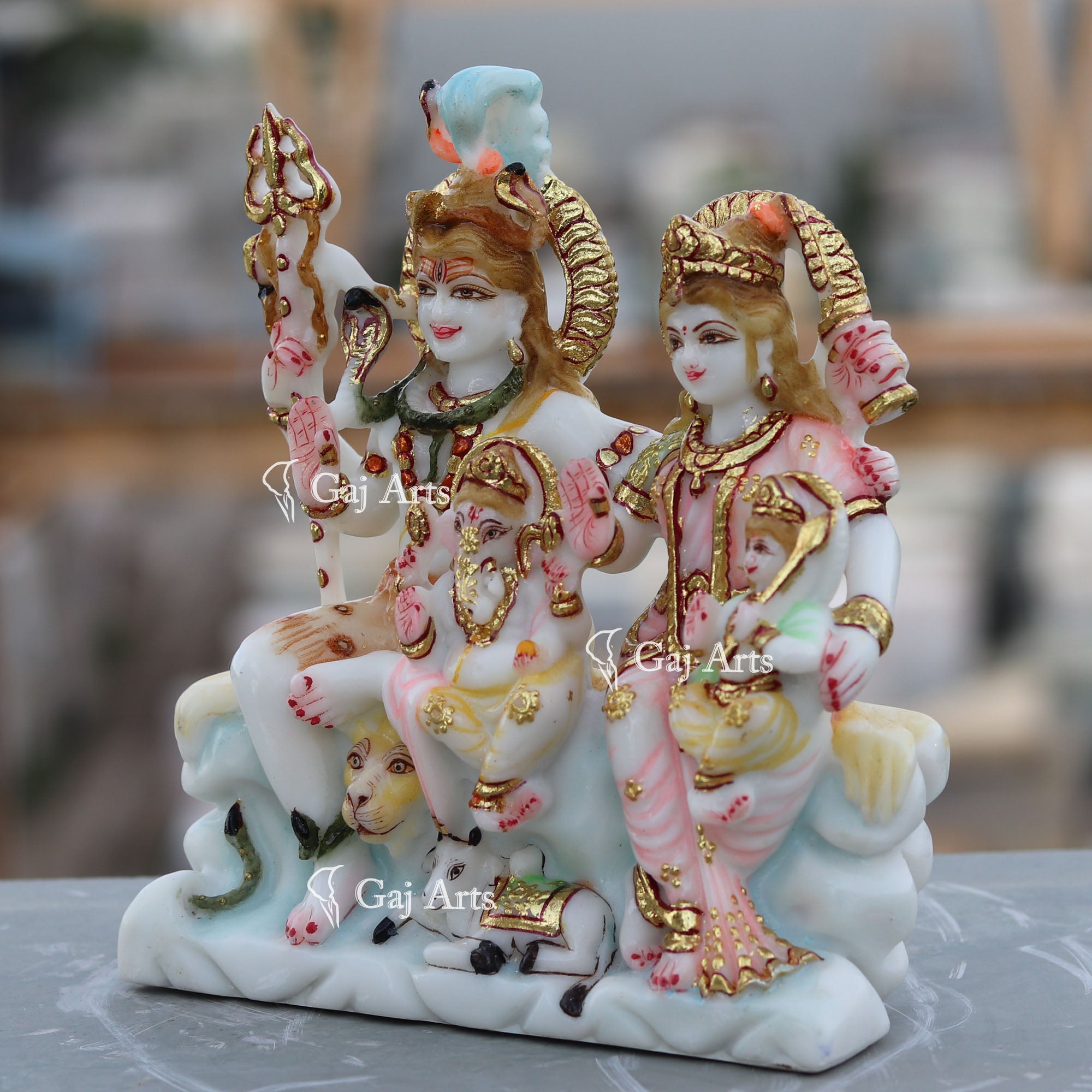 White Marble Shiv Parivar Idol | 7 Inch