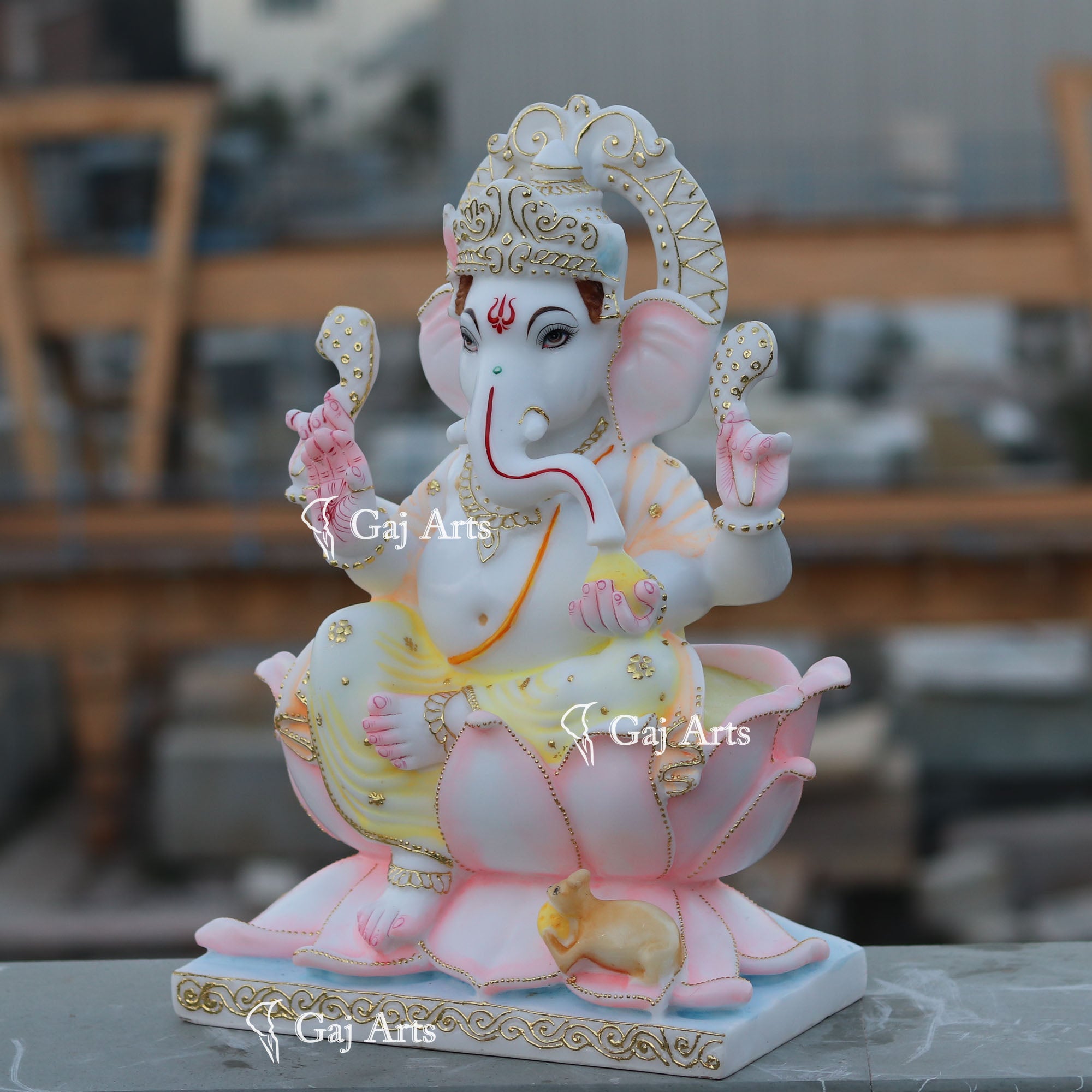 White Marble Ethiopia Ganesh Idol | 18 Inch