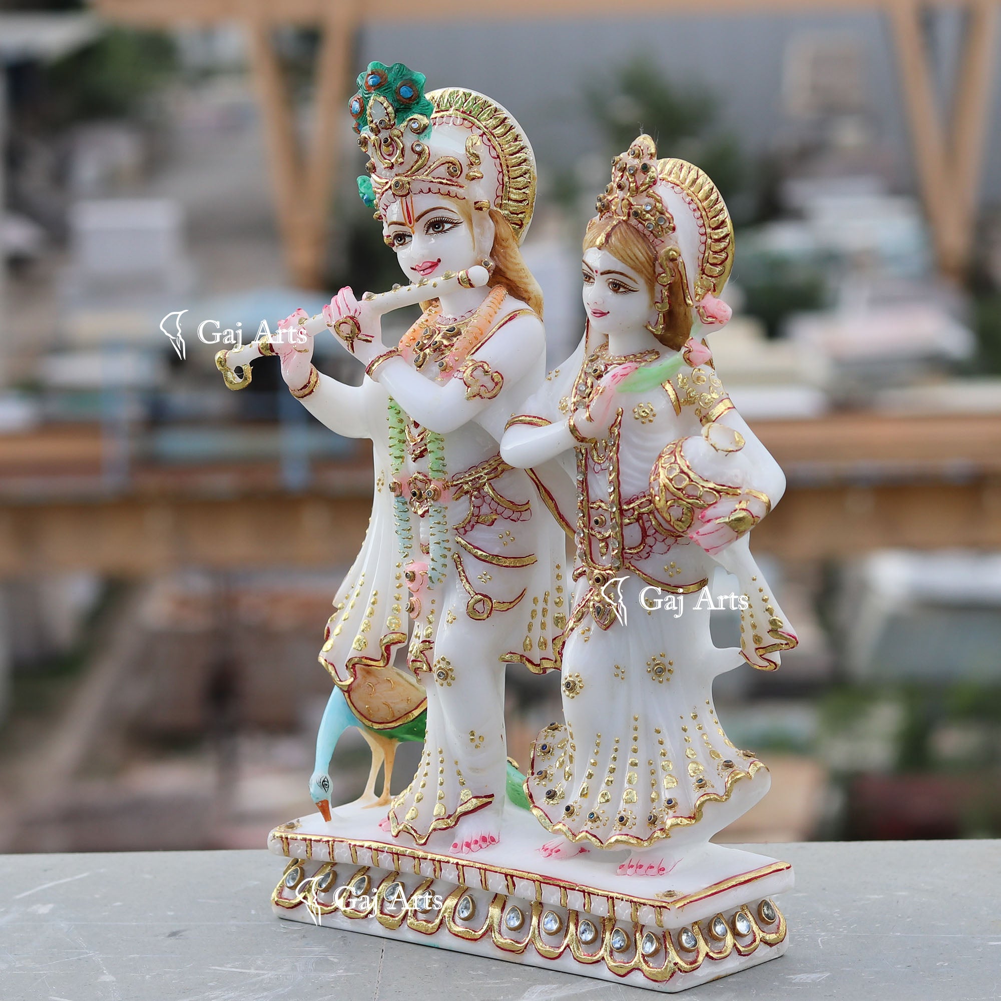 White Marble Ethiopia Radha Krishna Jodi Idol | 12 Inch
