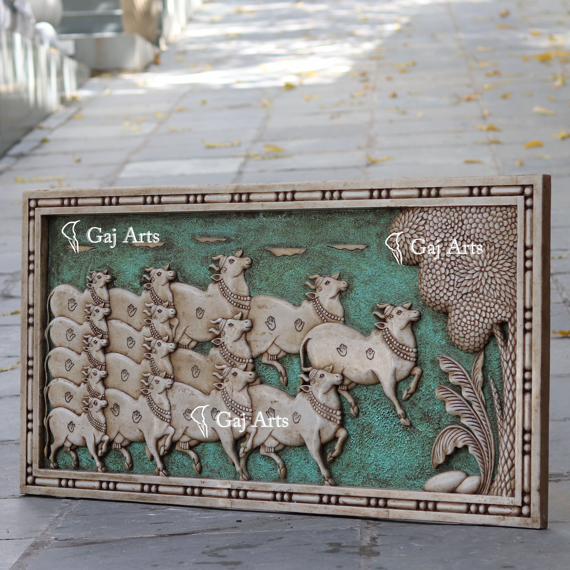 White Antique Finish Marble Cow Wall Panel | 48 Inch