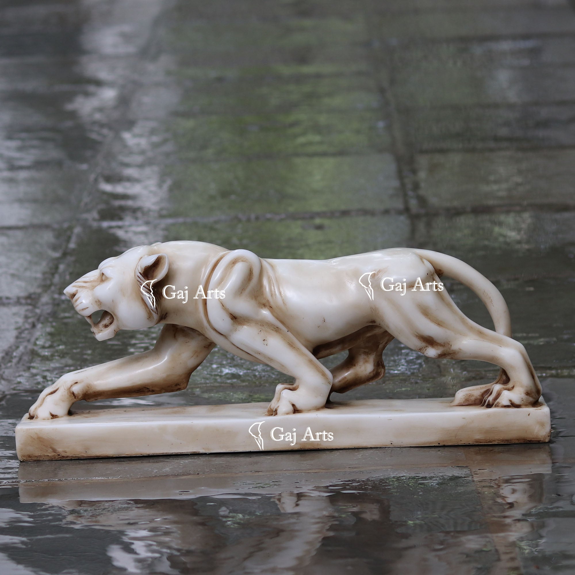 White Ethiopia Marble Panther Sculpture | 24 Inch