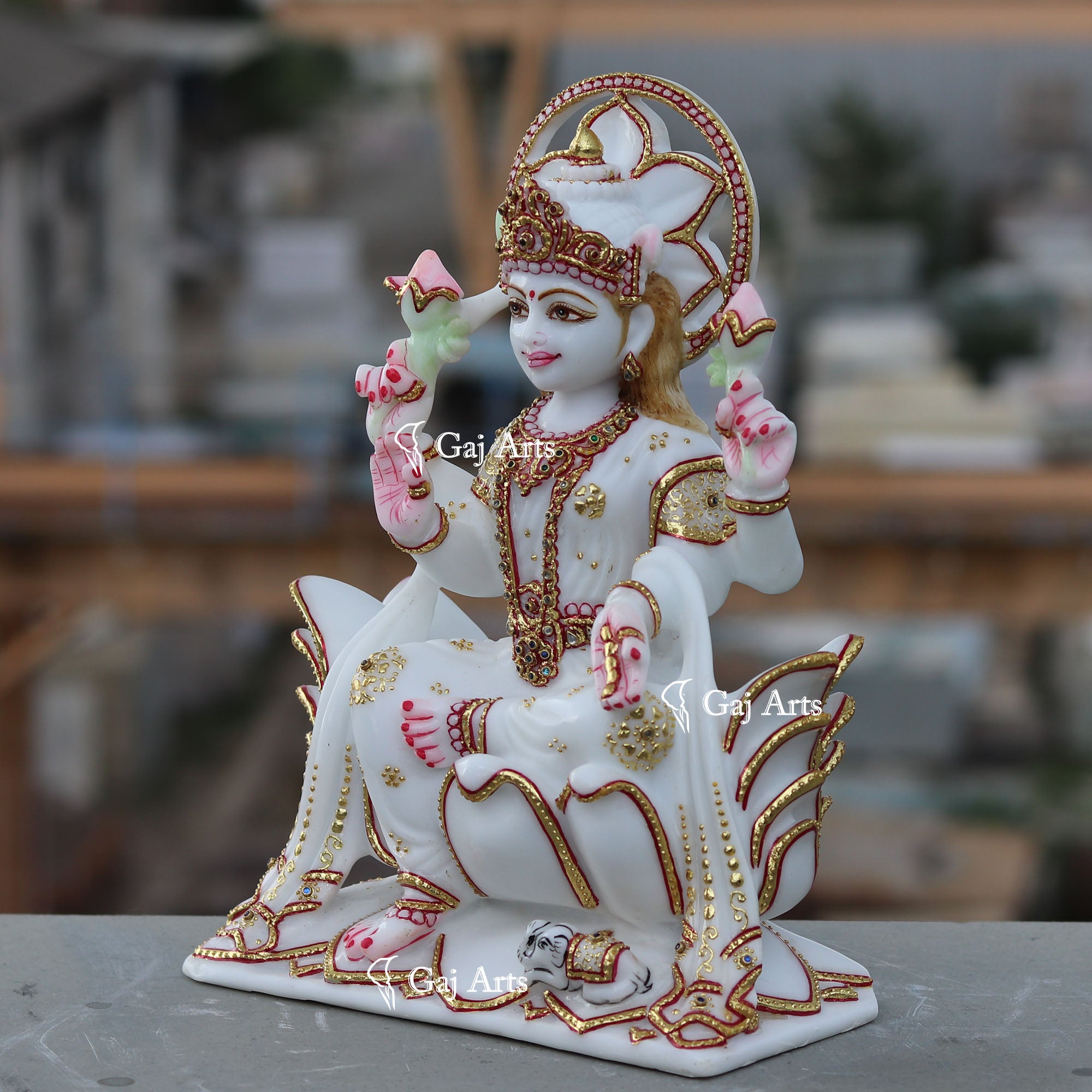 White Marble Ethiopia Lakshmi Idol 12 Inch