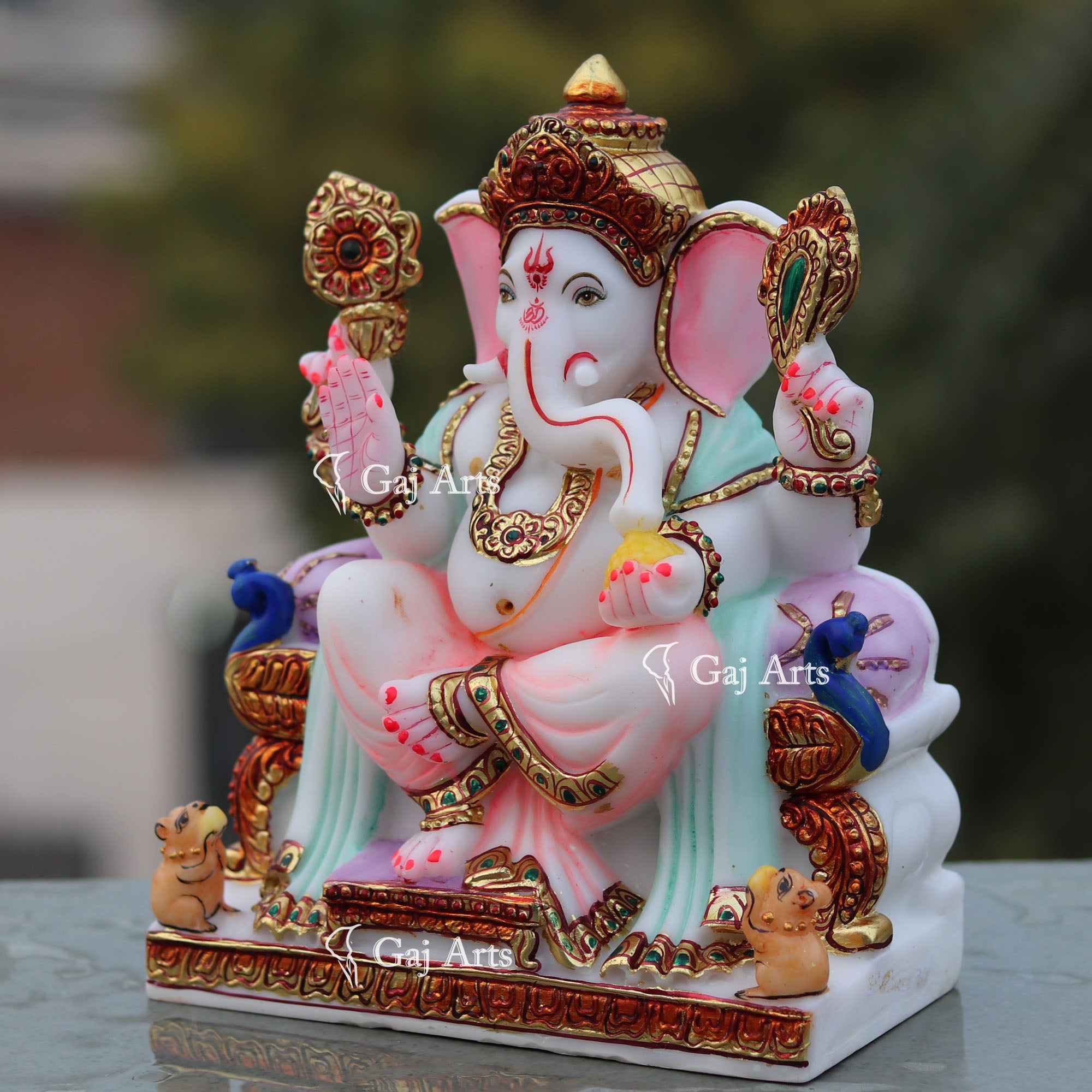 Marble Ganesh Statue on Singhasan | 9 Inch