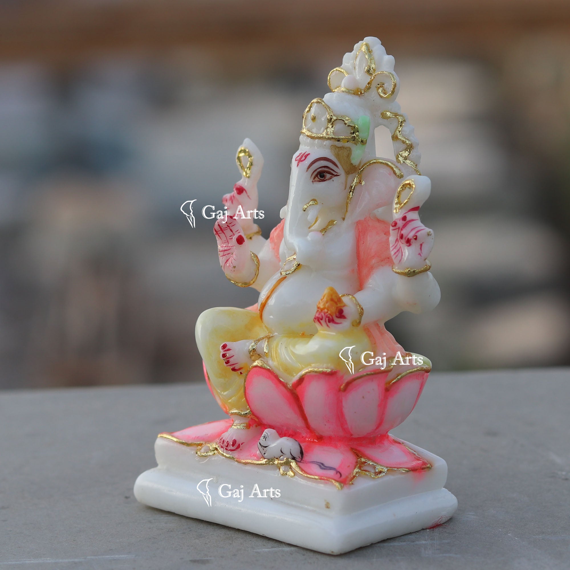 White Ethiopia Marble Ganesh Murti | 4 Inch
