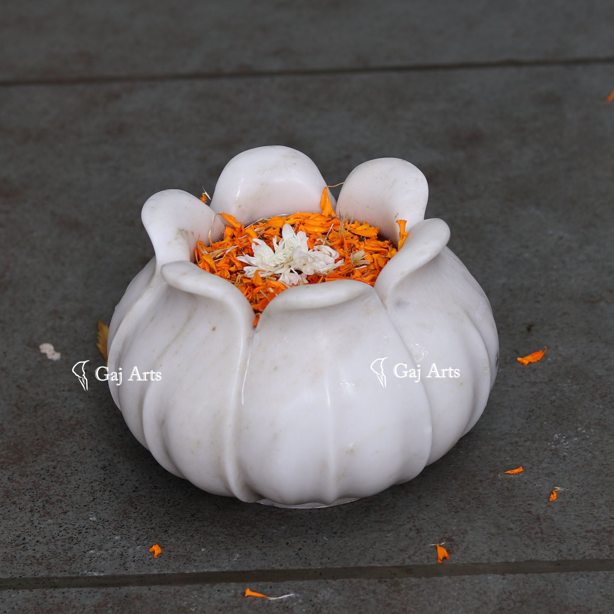 White Marble Decorative Flower Bowl | 12 Inch