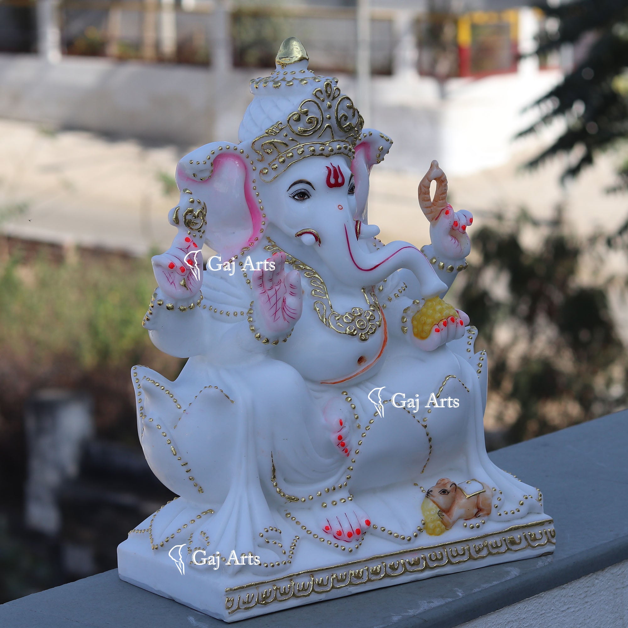 White Marble Ethiopia Ganesh Idol | 15 Inch