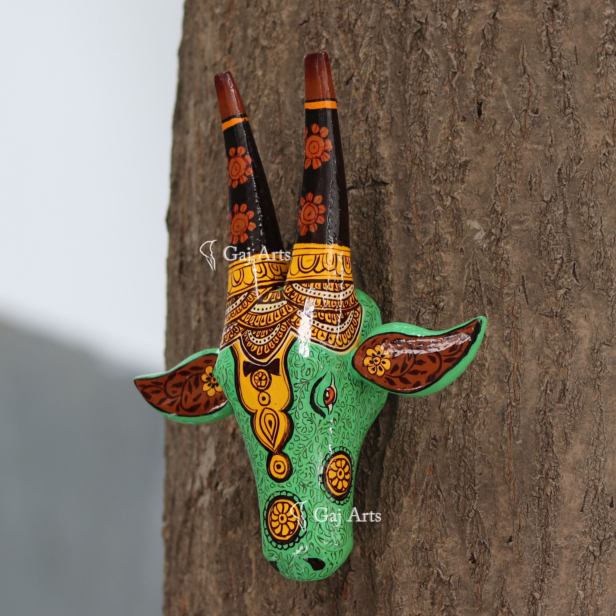 Handcrafted Wooden Nandi Face Decor | 8 Inch