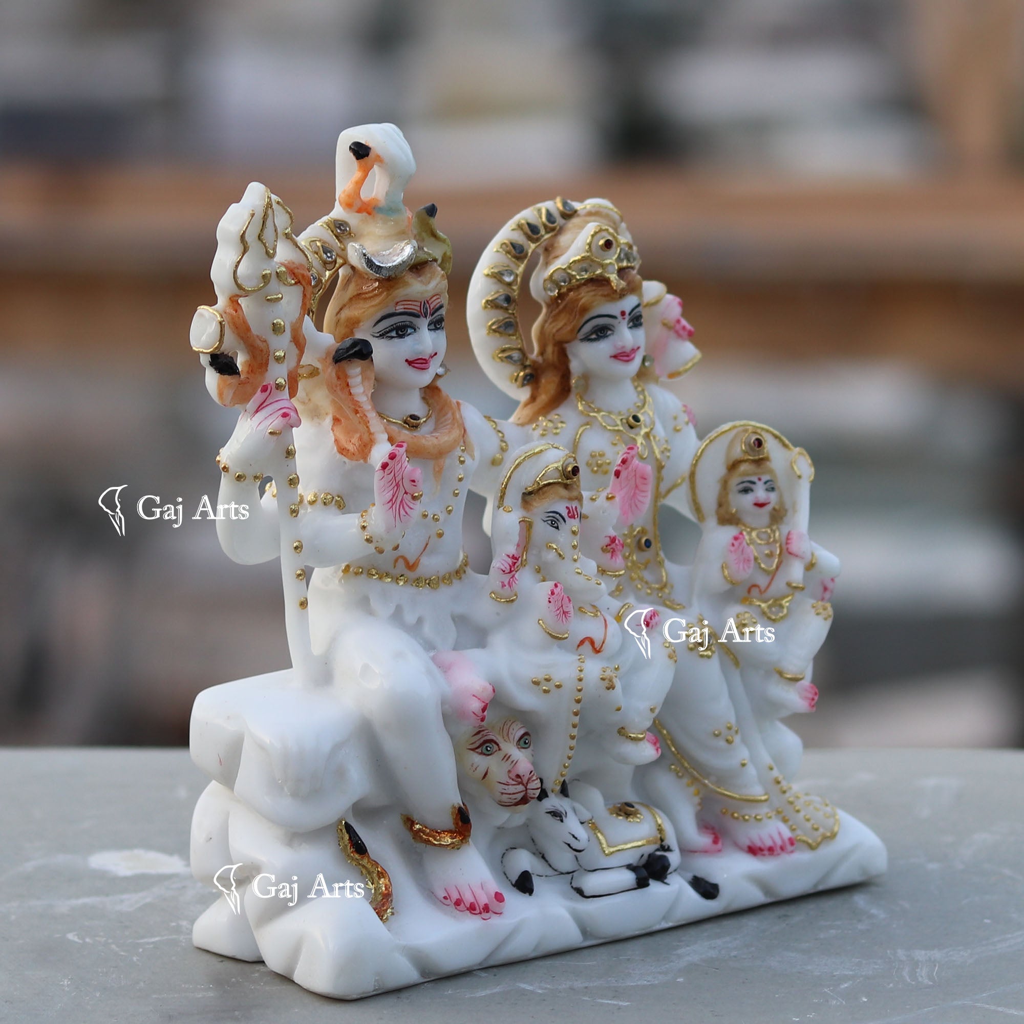White Marble Shiv Parivar Idol | 7 Inch