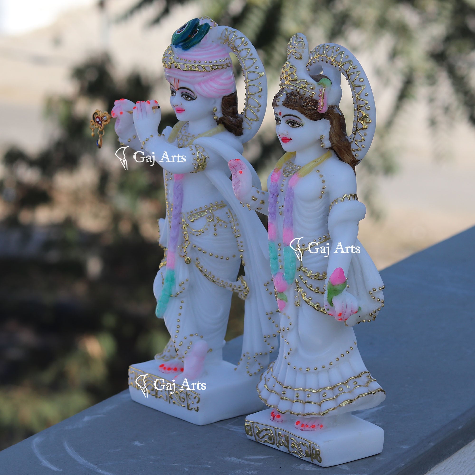 White Marble Radha Krishna Idol | 12 Inch