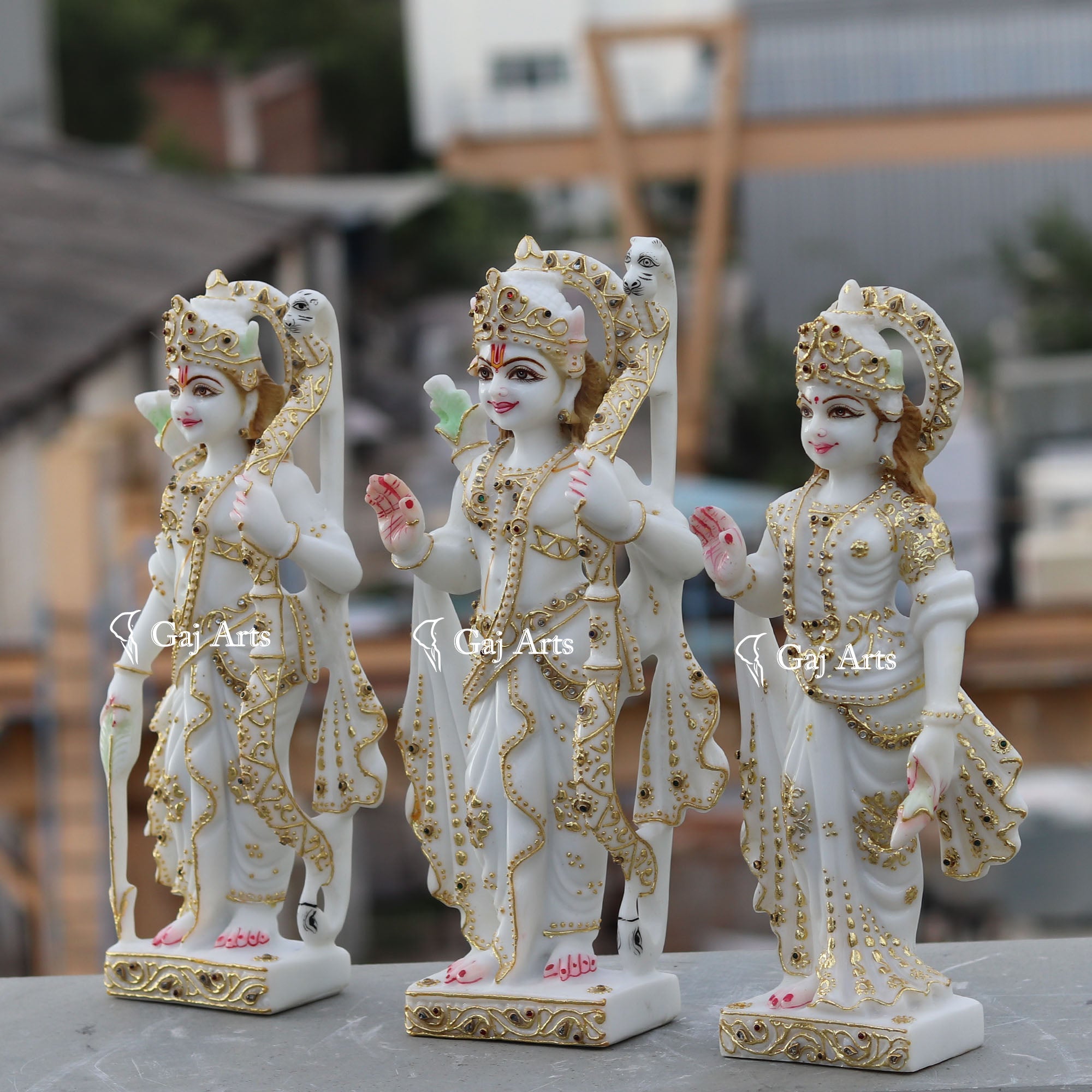 White Ethiopia Marble Ram Jodi Idol | 12 Inch