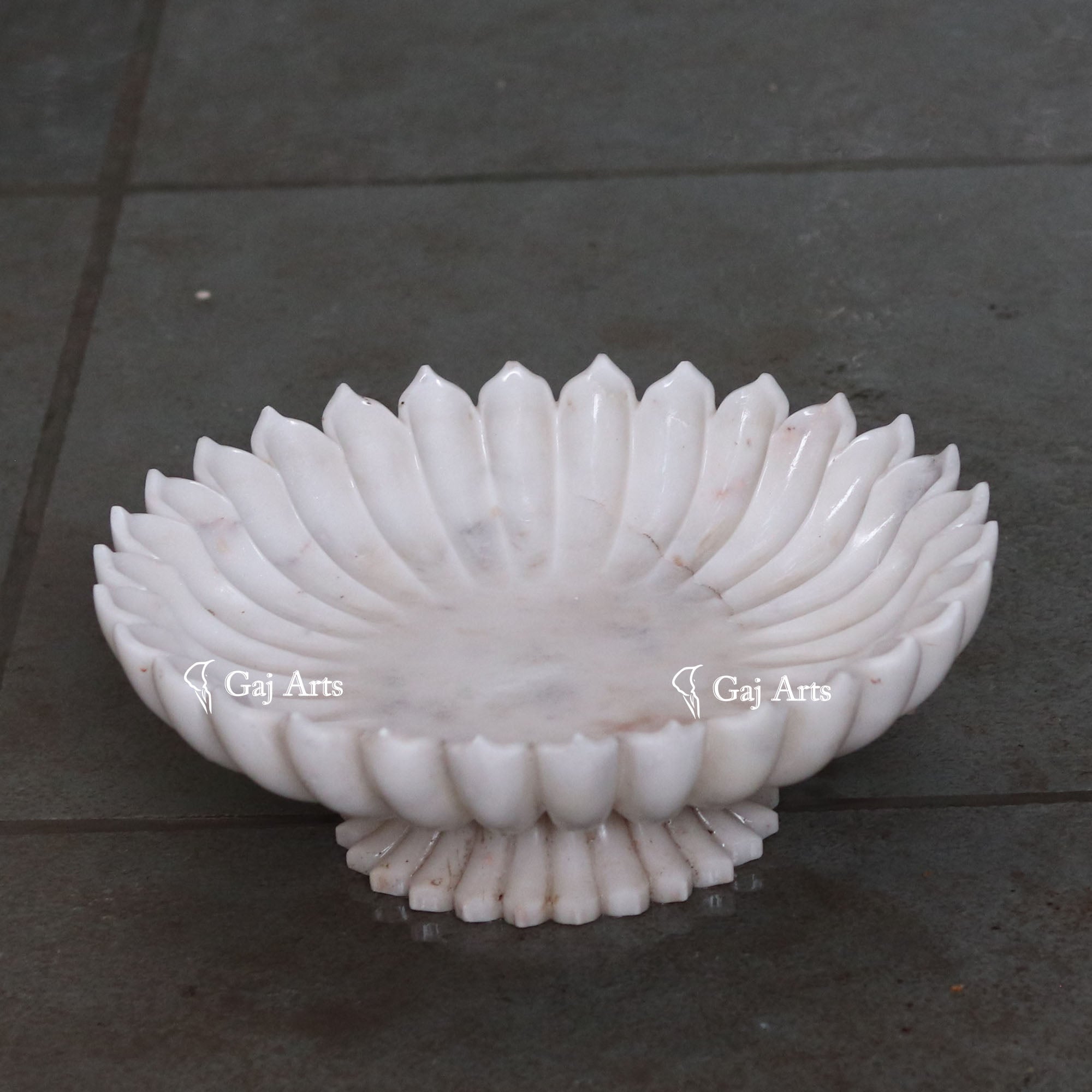 White Marble Artistic Flower Bowl | 12 Inch