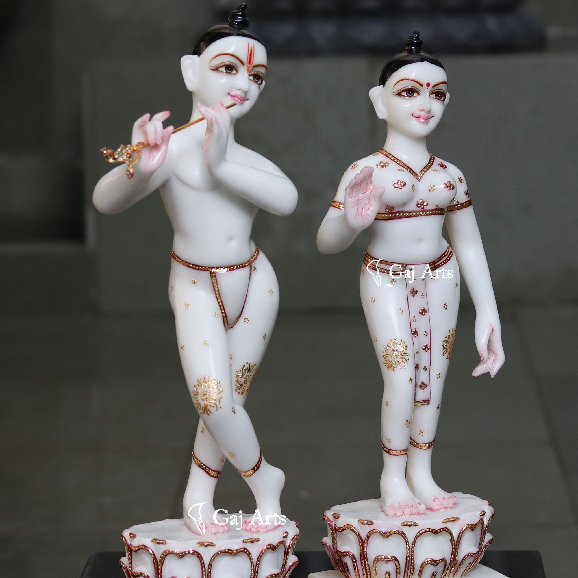 Super White Marble Ethiopia Iskon Radha Krishna Statue | 21 Inch