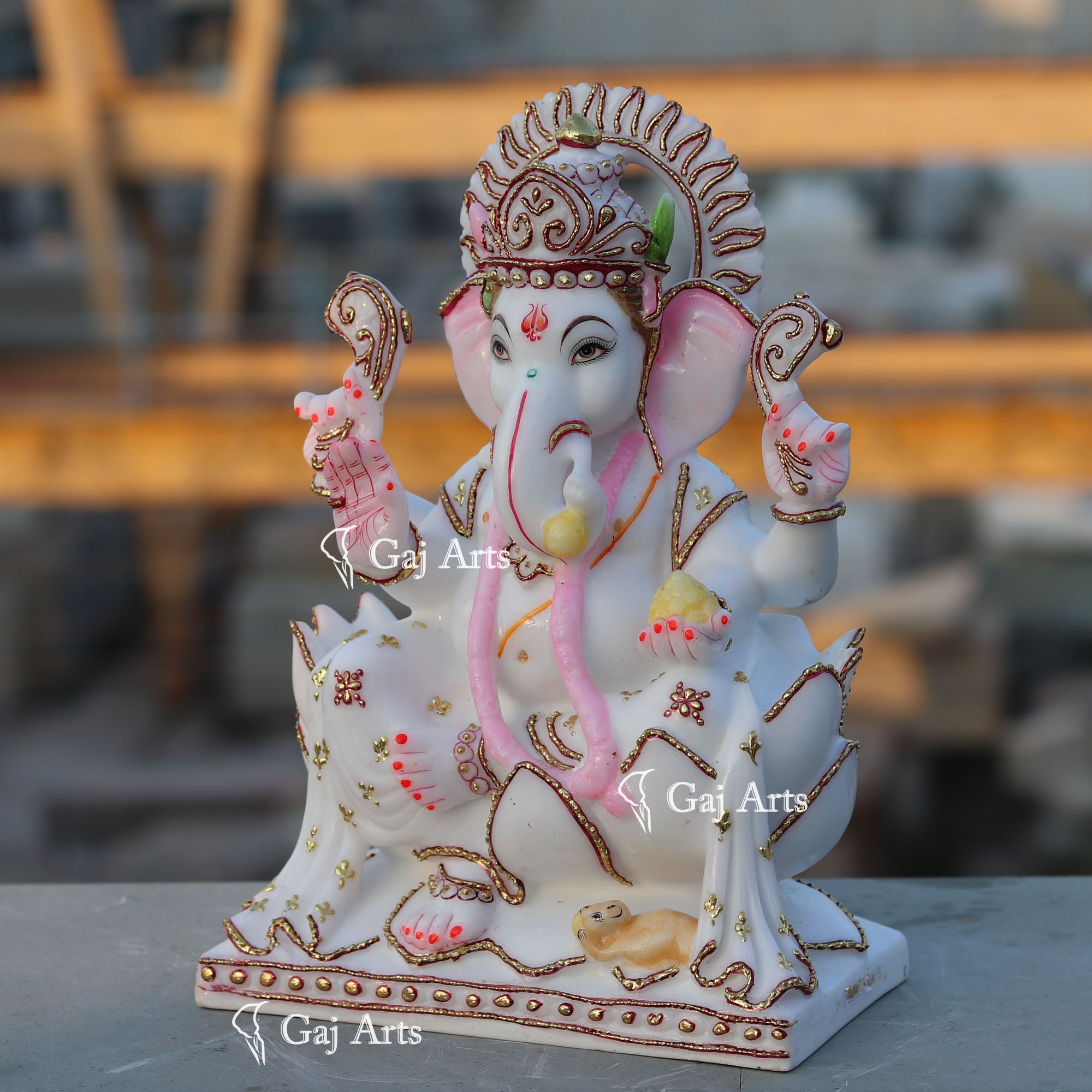 White Marble Ethiopia Ganesh Idol | 12 Inch