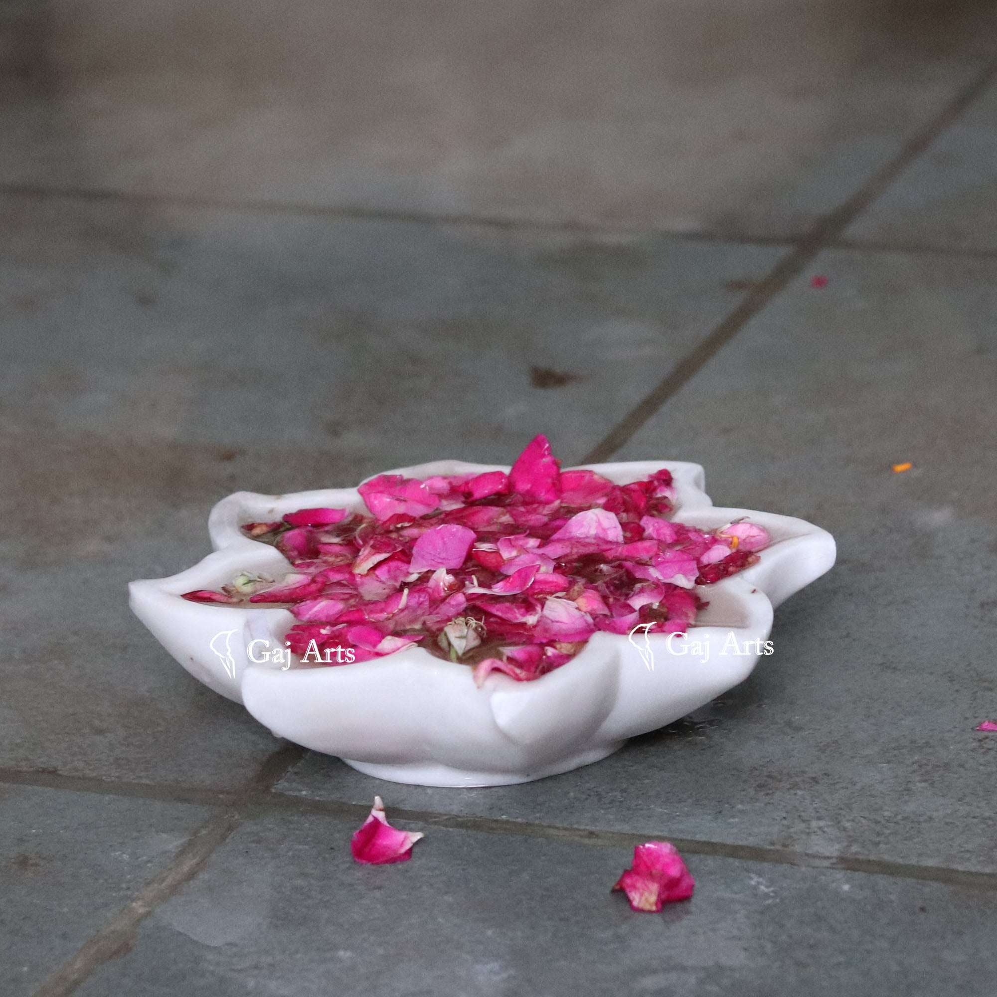 Rajasthan White Marble Lotus Flower  Bowl | 9 Inch