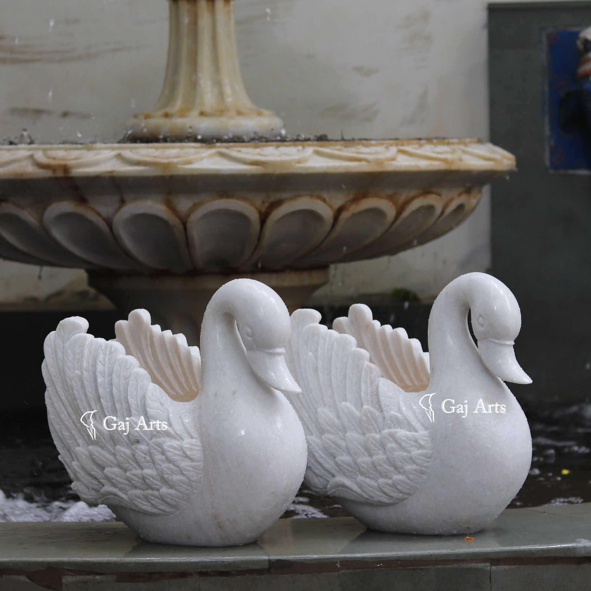 White Marble Decorative Planter | 15 Inch