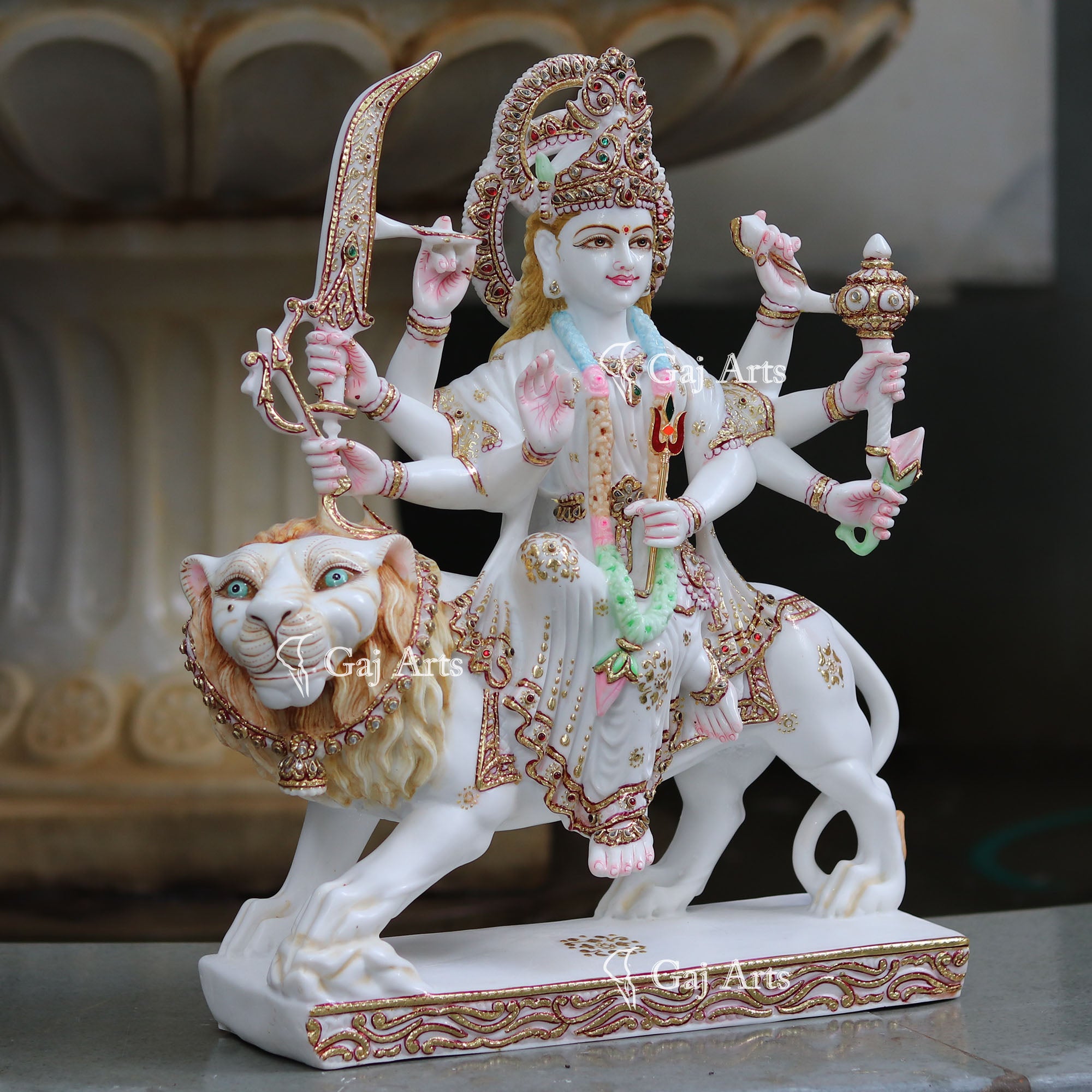 White Marble Durga Mata Idol | 18 Inch