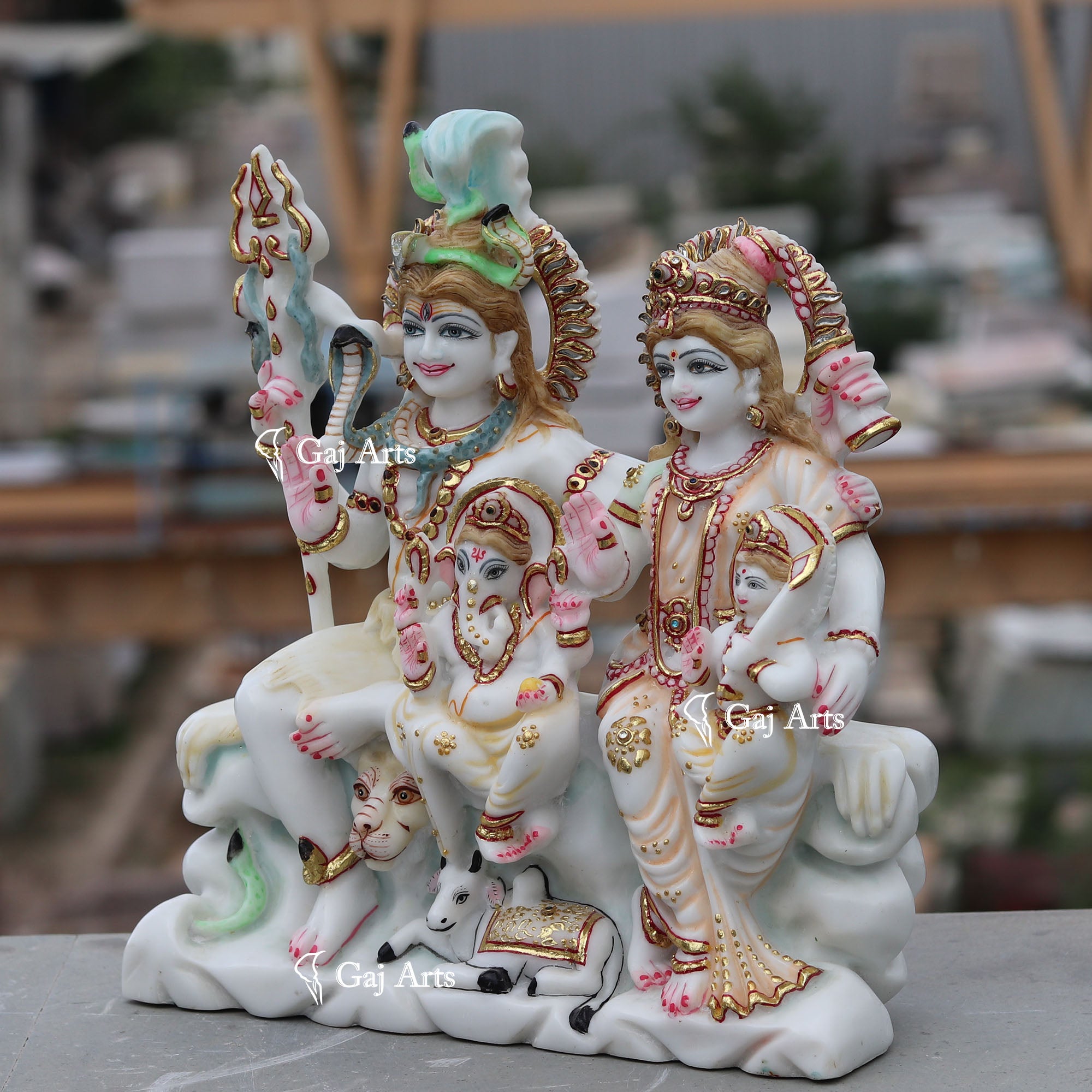 White Ethiopia Marble Shiv Parivar Statue | 12 Inch