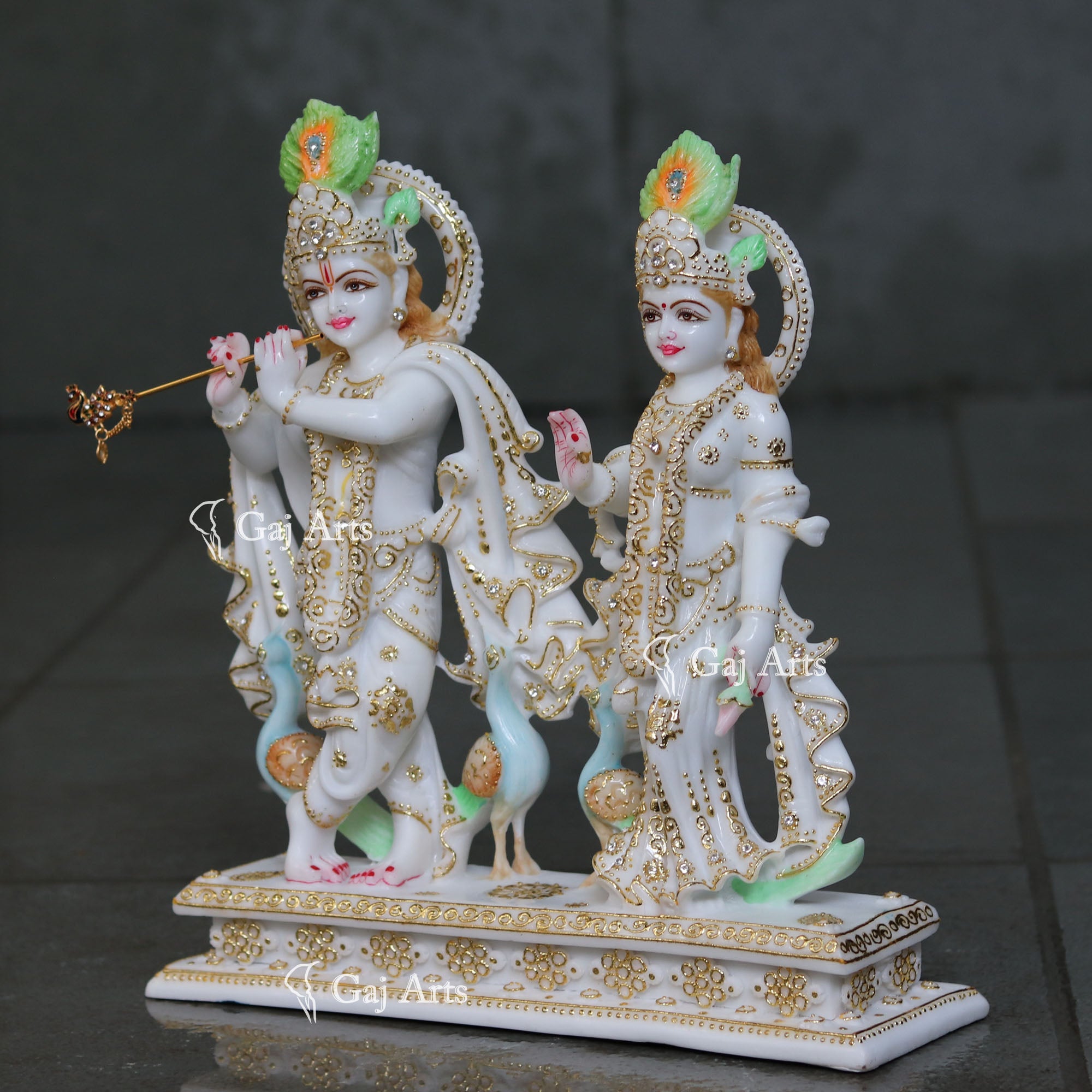 White Marble Ethiopia Radha Krishna Jugal Jodi Statue | 15 Inch