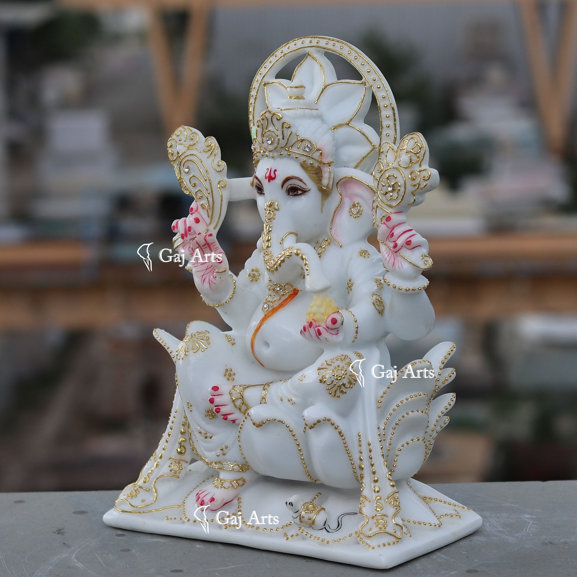 White Ganpati Idol on Lotus | 12 Inch