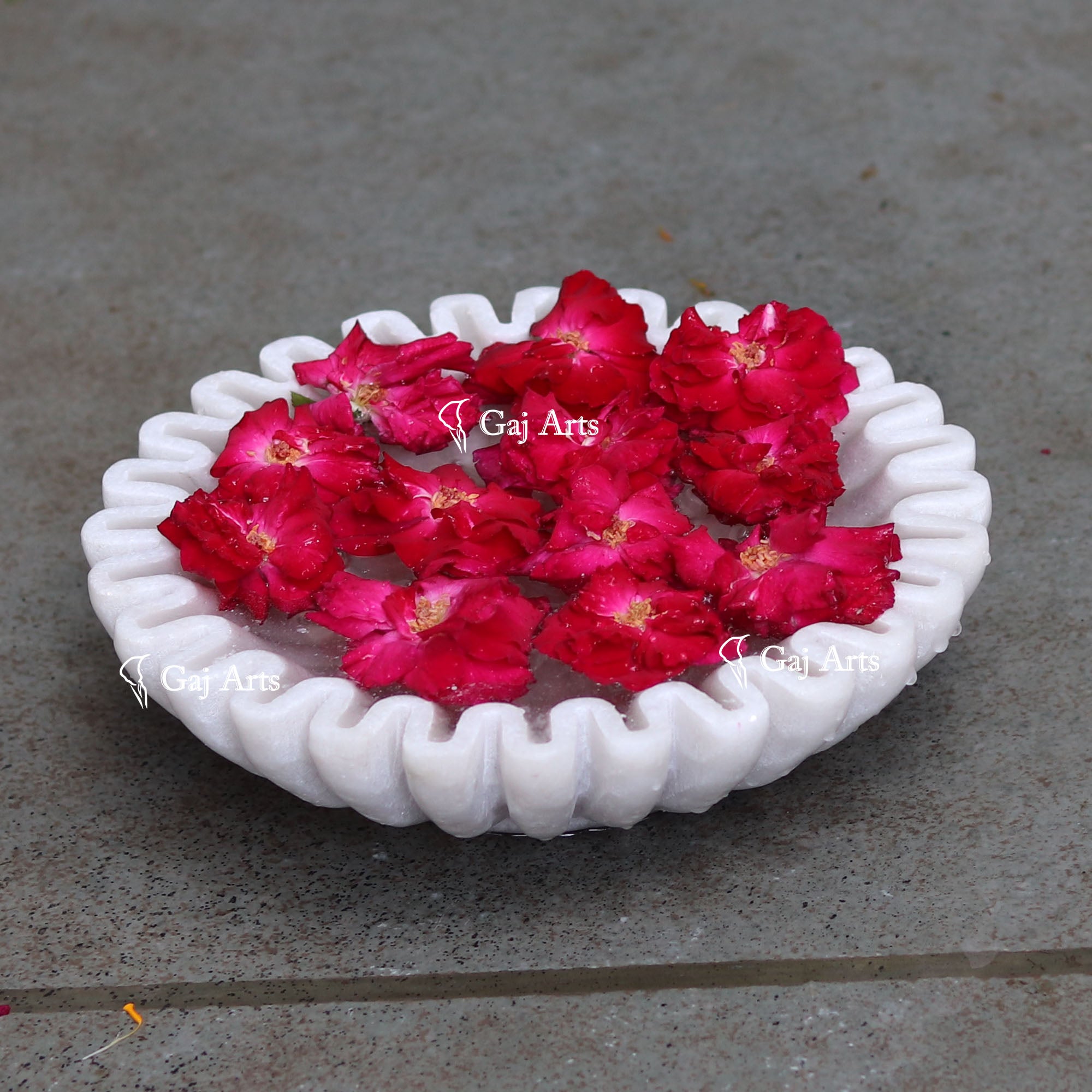 White Marble Artistic Flower Bowl | 9 Inch