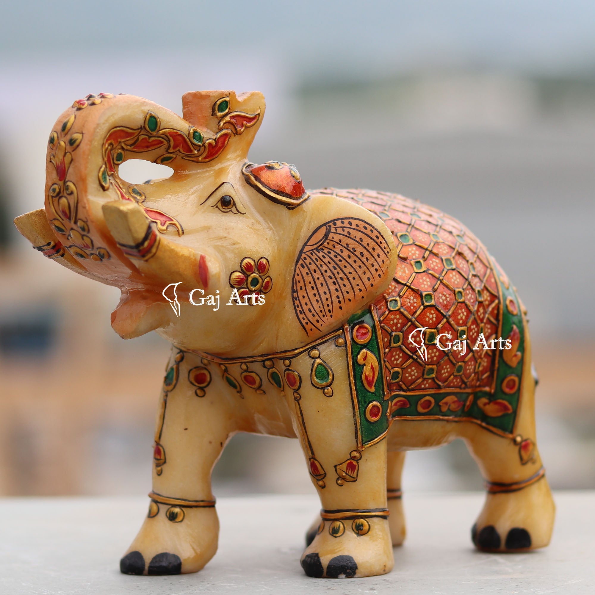 White Marble Antique Finish Elephant Idol | 7 Inch