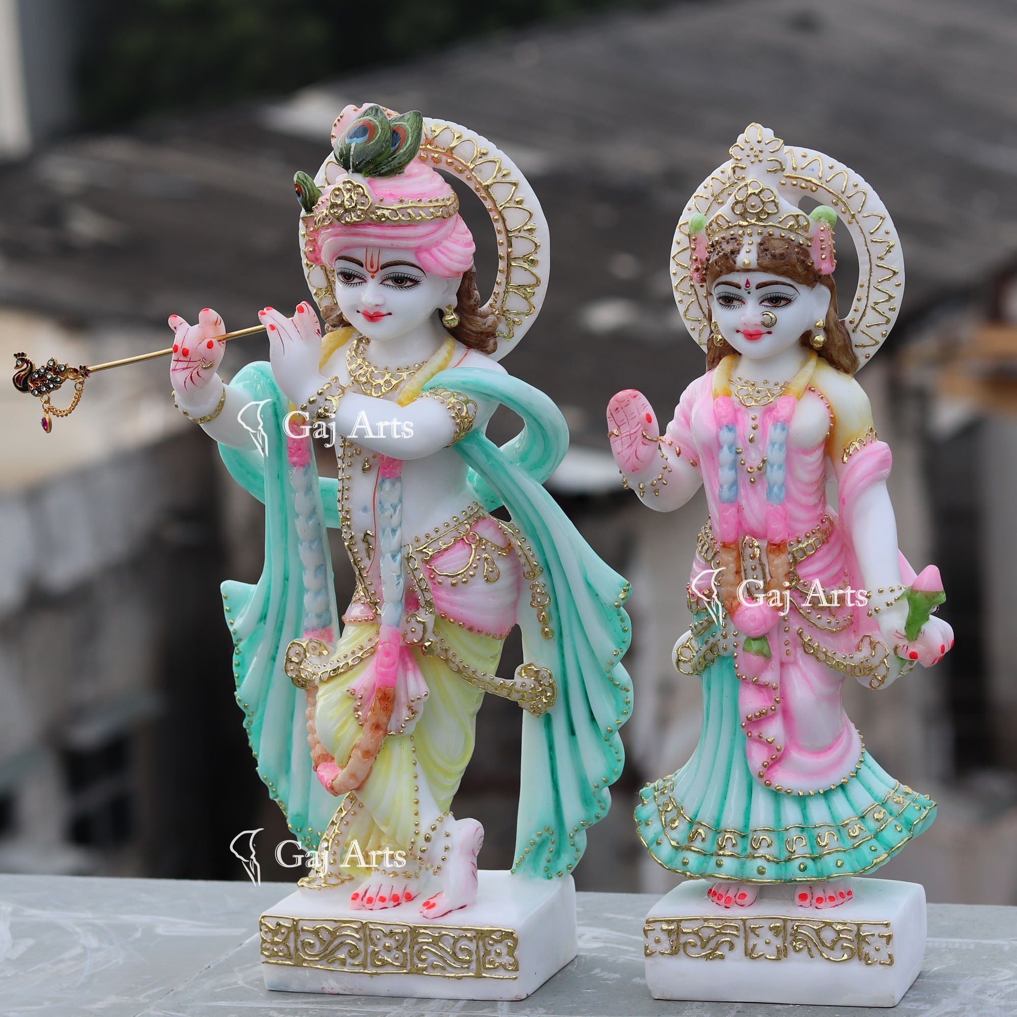 White Ethiopia Marble Radha Krishna Idol | 15 Inch