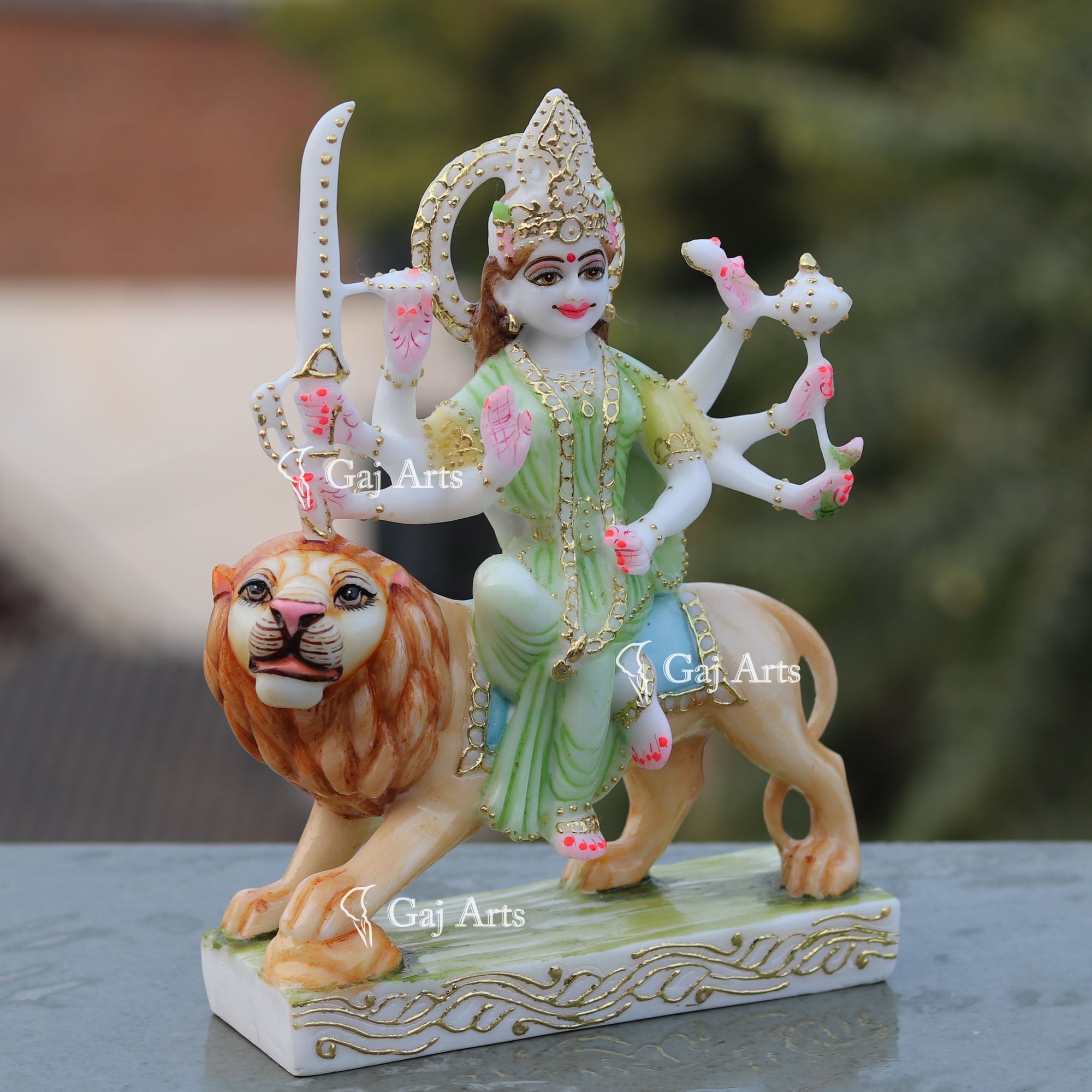 White Marble Durga Mata Idol | 9 Inch