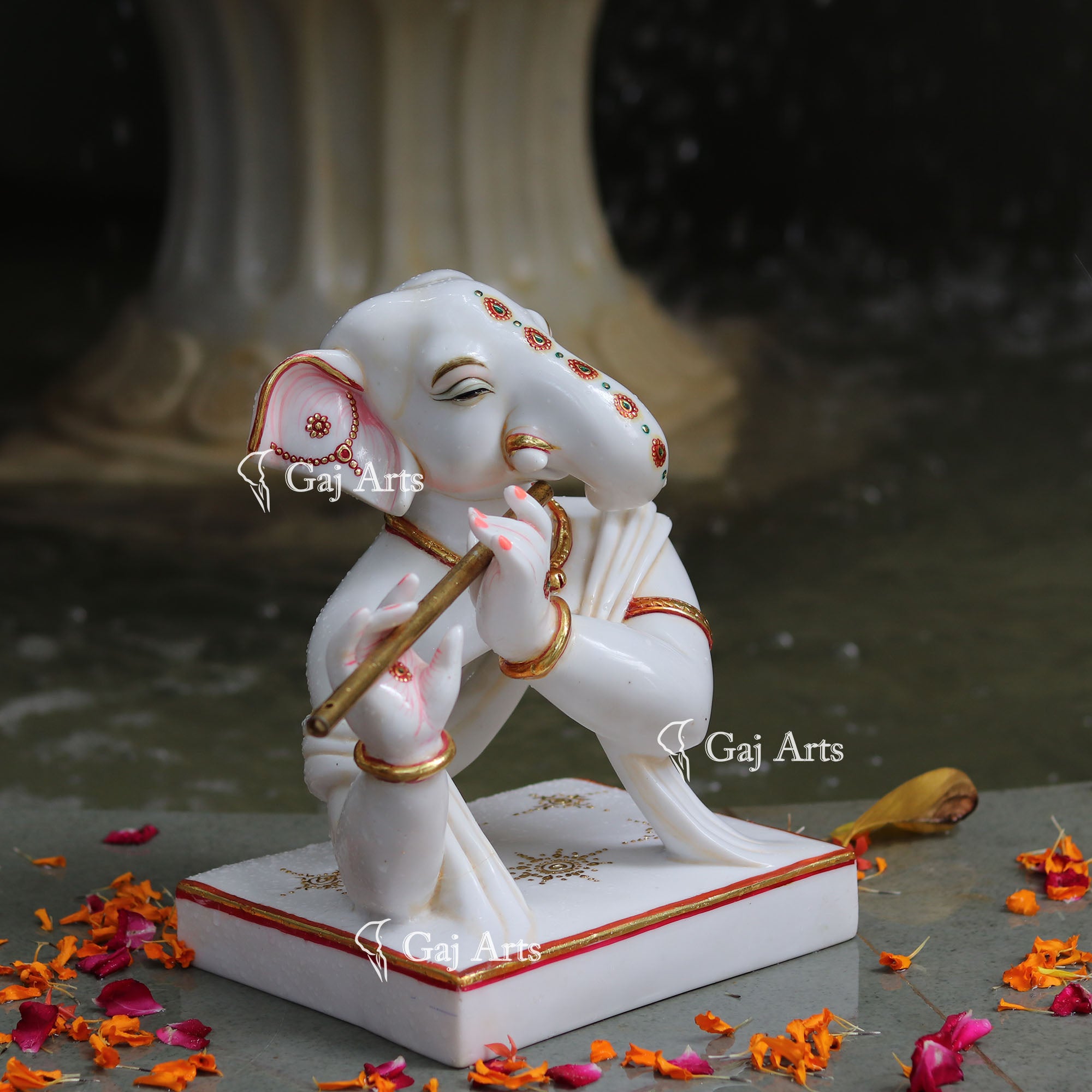 Marble Powder Flute Ganpati Idol | 12 Inch