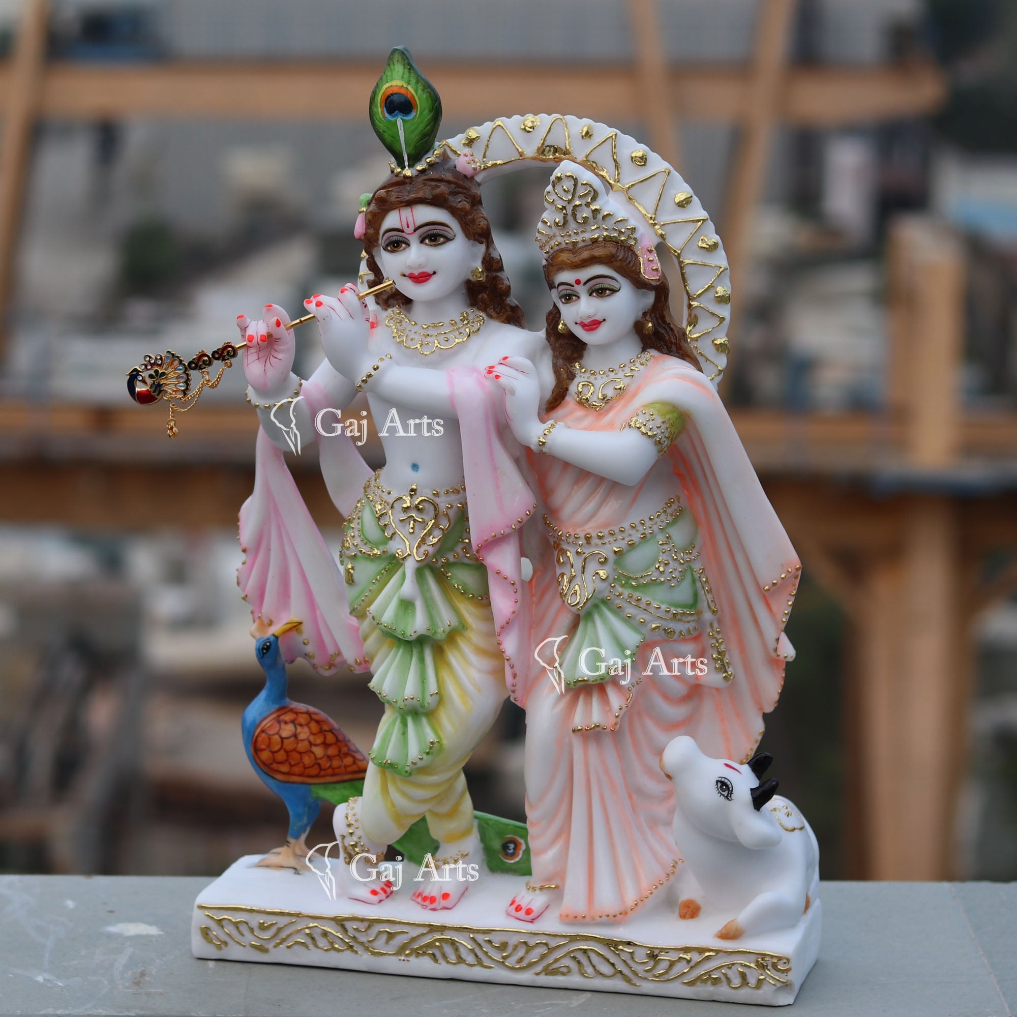 White Marble Ethiopia Radha Krishna Jodi Idol | 18 Inch