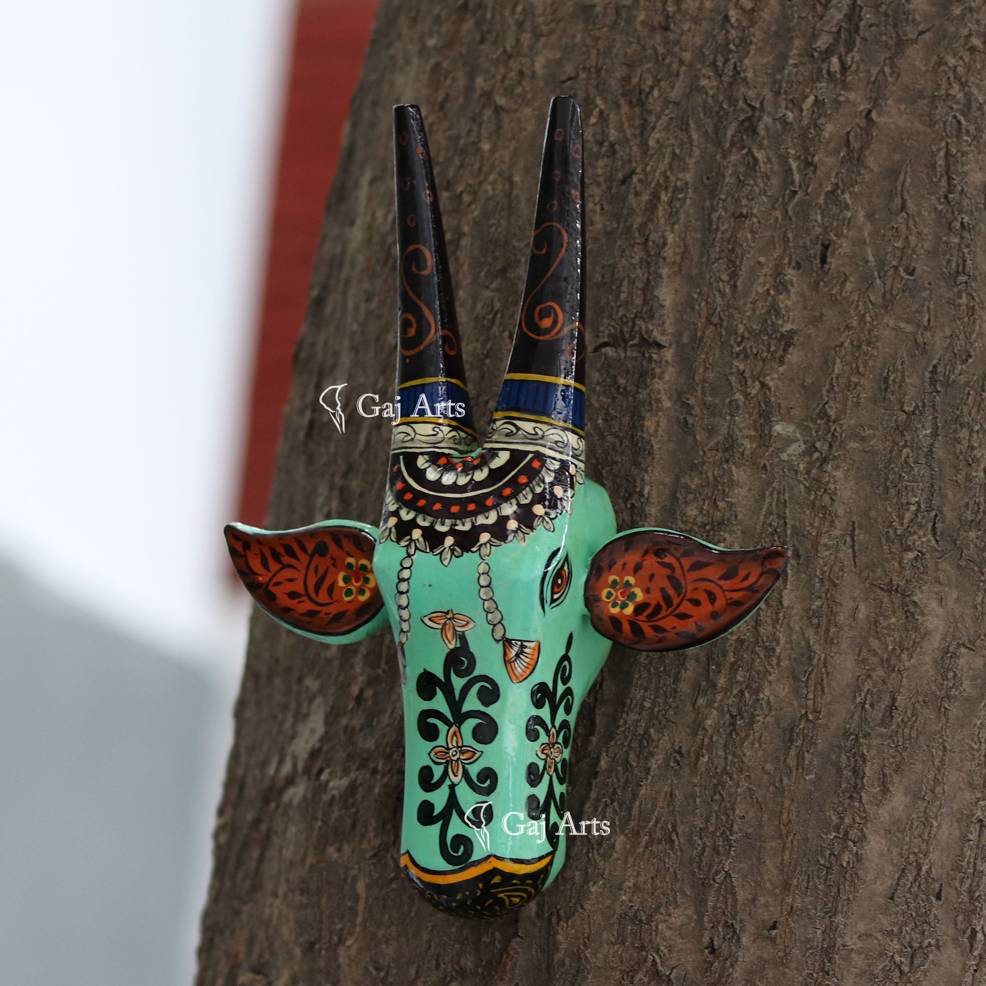 Handcrafted Wooden Nandi Face Wall Decor | 8 Inch