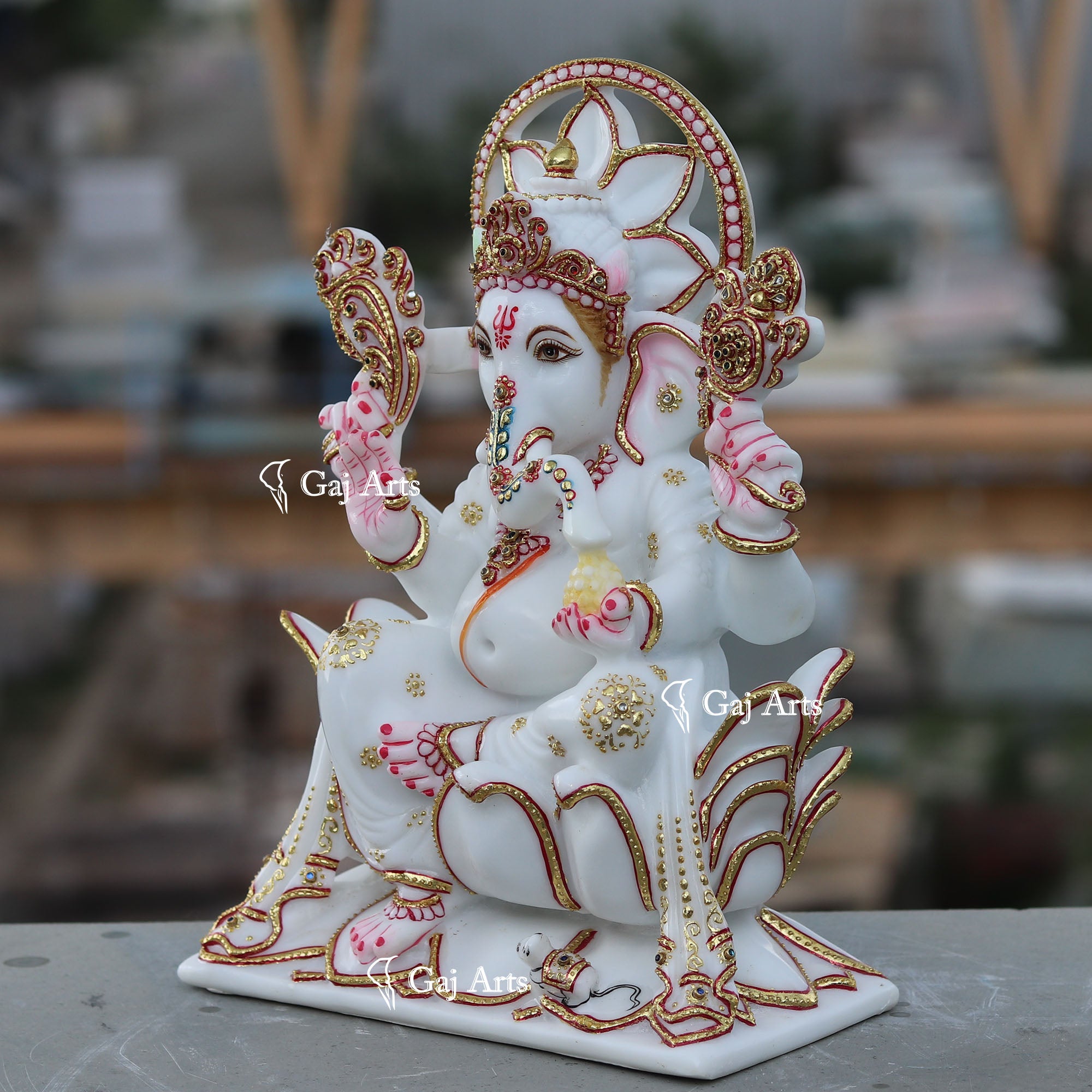 White Ganpati Idol on Lotus | 12 Inch