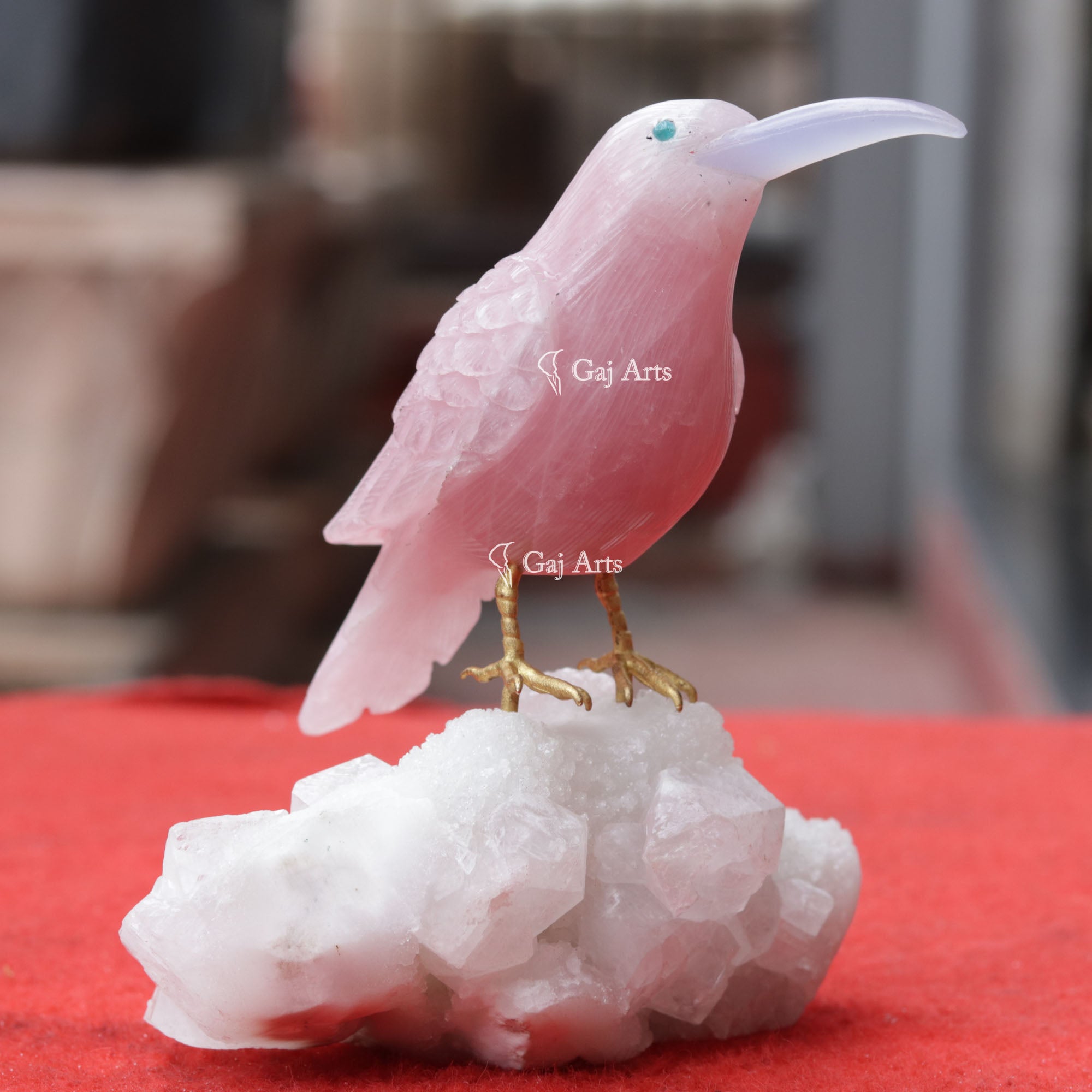 Pink Quartz Bird Sculpture | 6 Inch