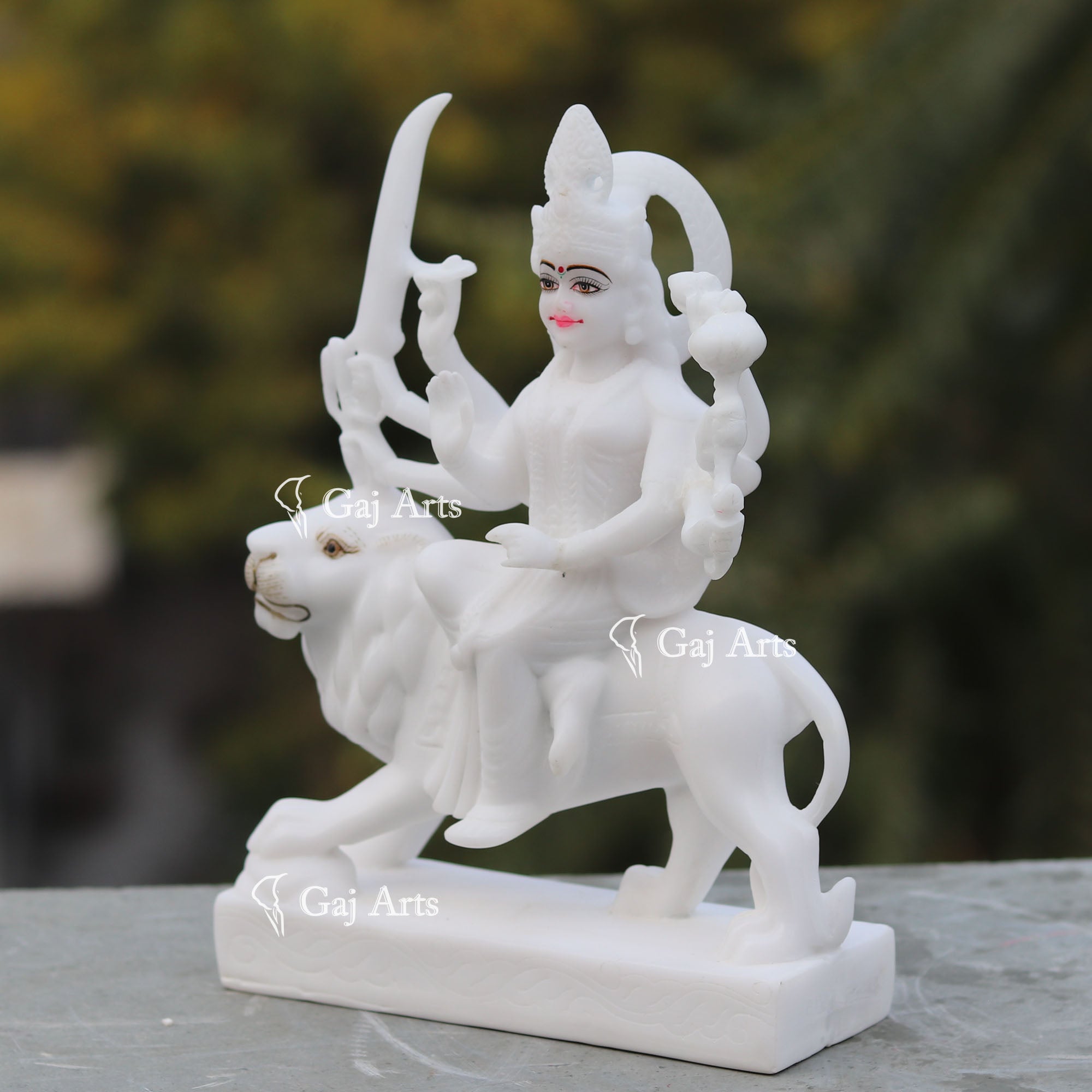 White Marble Durga Maa Idol | 9 Inch