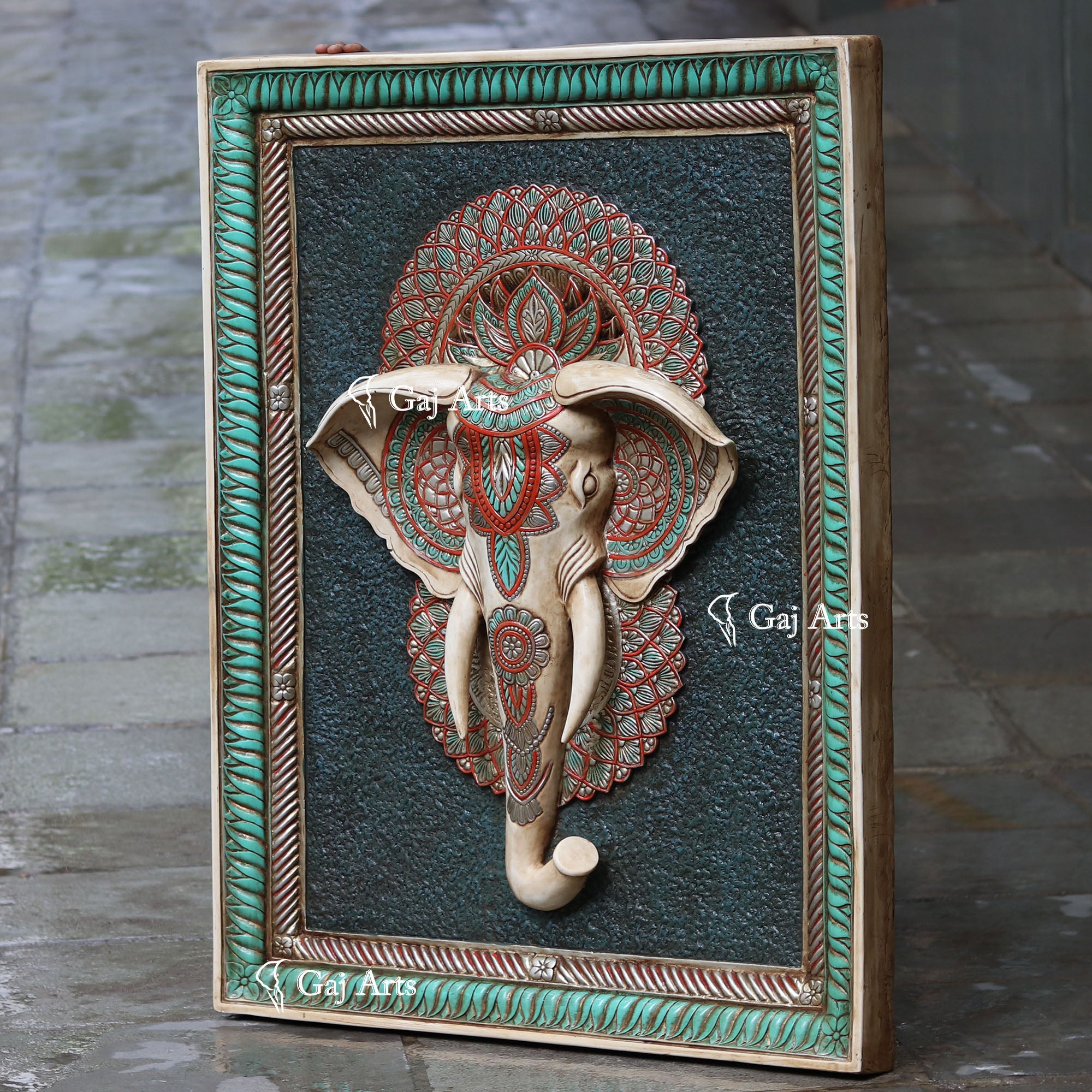 White Antique Finish  Elephant Face Wall Panel | 48 Inch