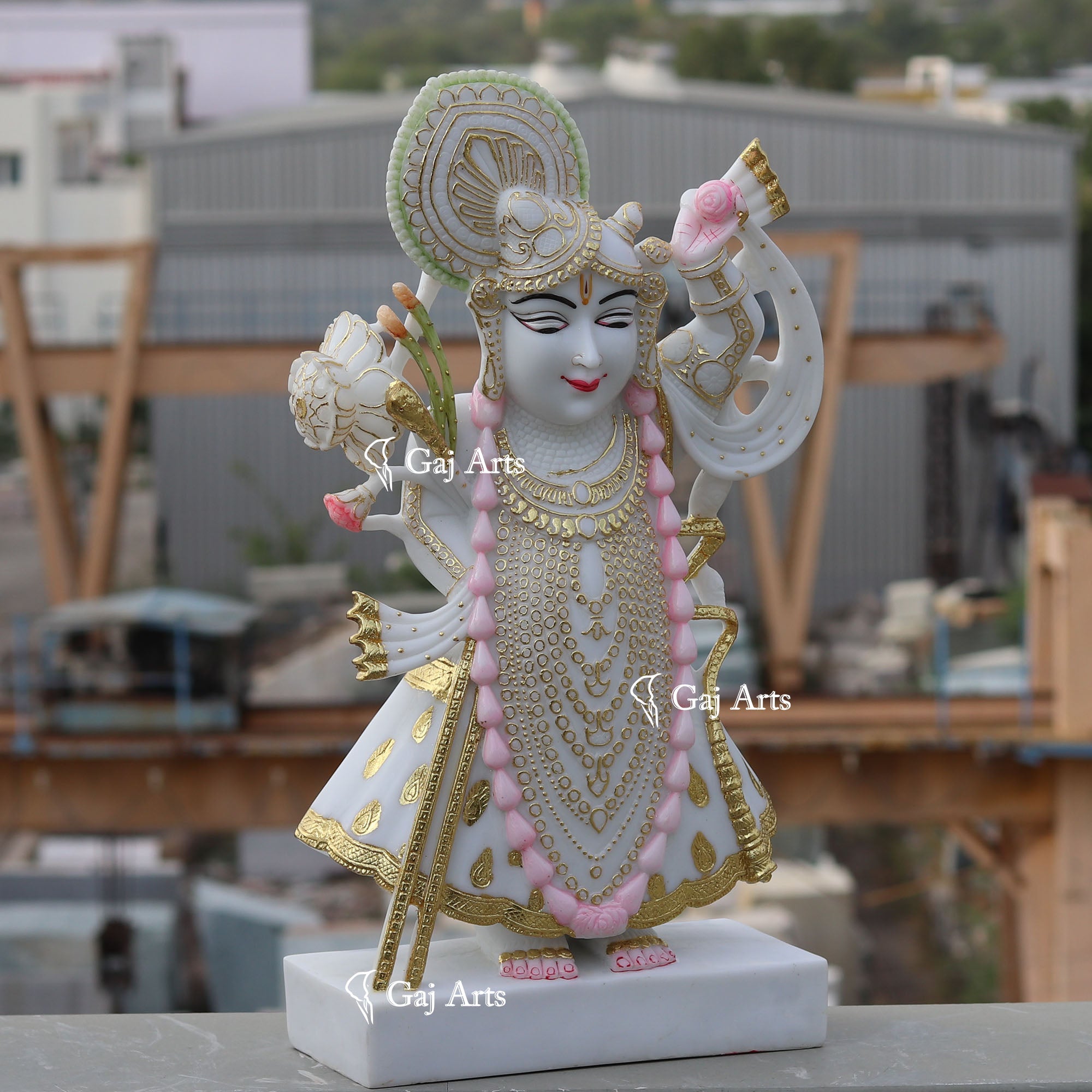 White Ethiopia Marble Shreenath Ji Statue | 24 Inch