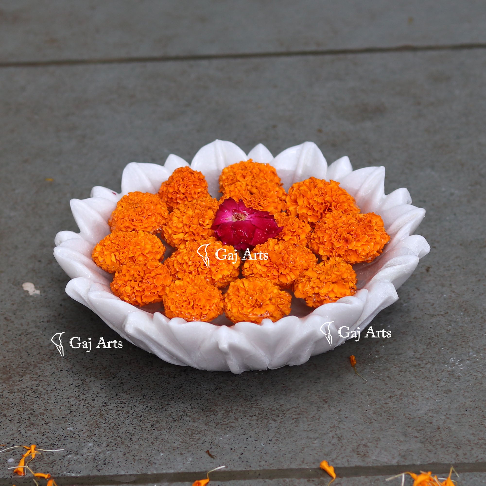 White Marble Floral Bowl | 10 Inch
