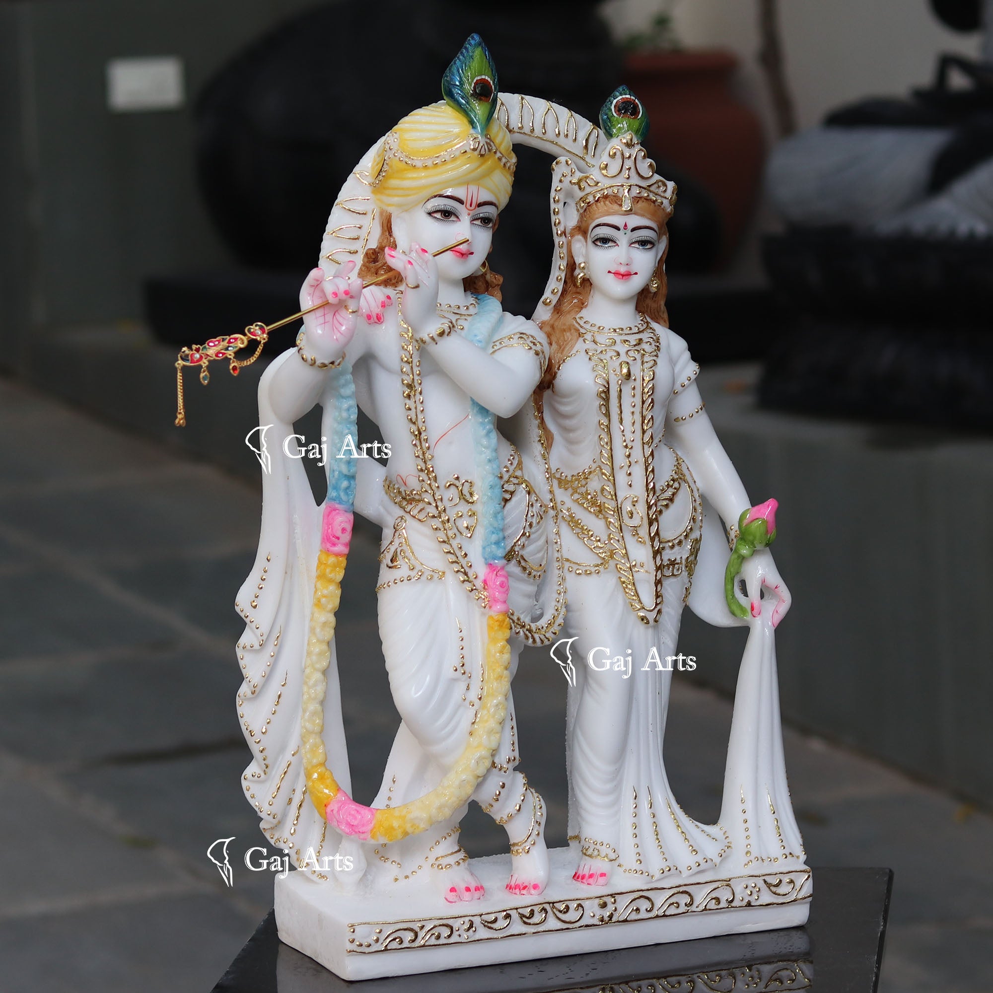 White Marble Ethiopia Radha Krishna Jodi Idol | 24 Inch