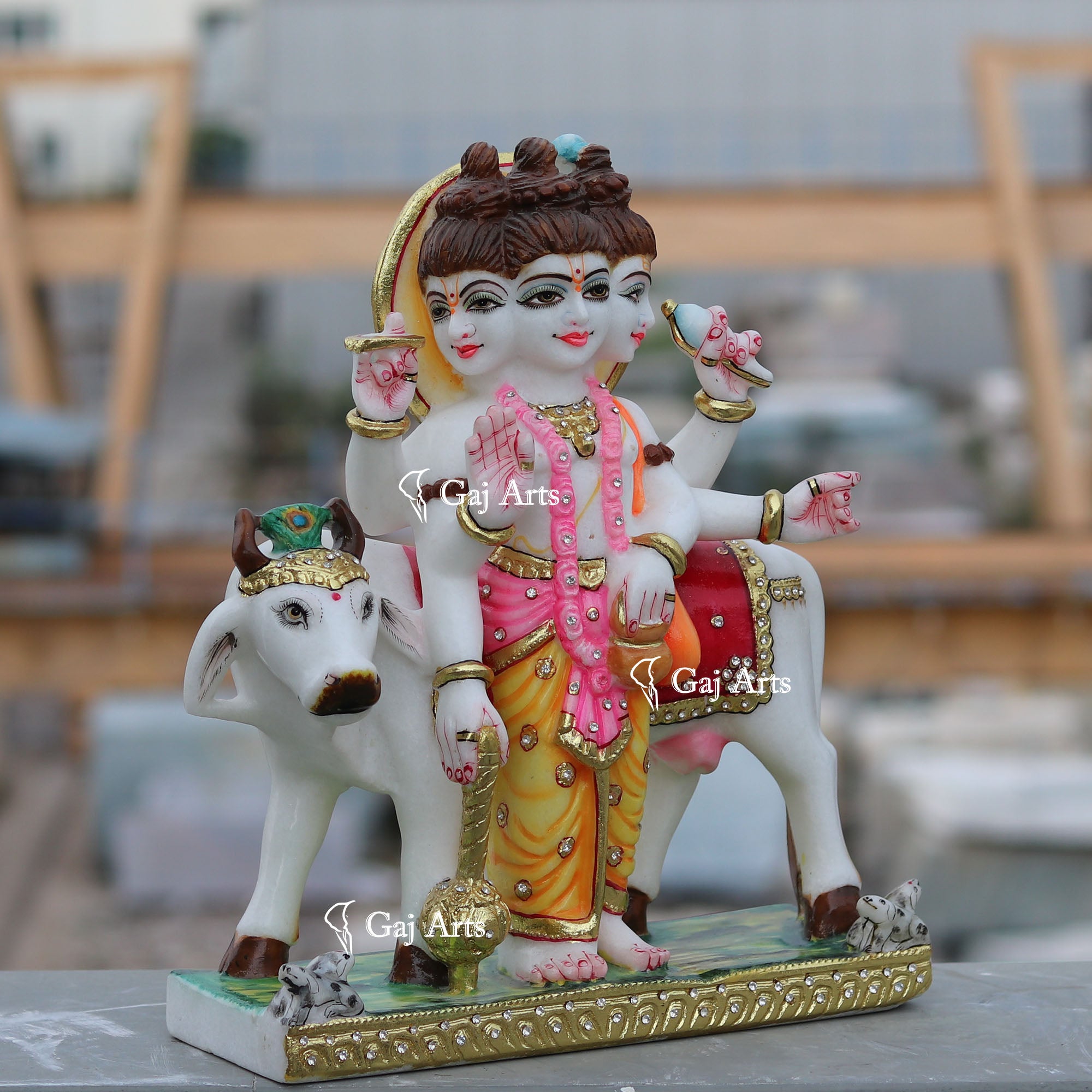 White Marble Dattatreya Idol | 15 Inch