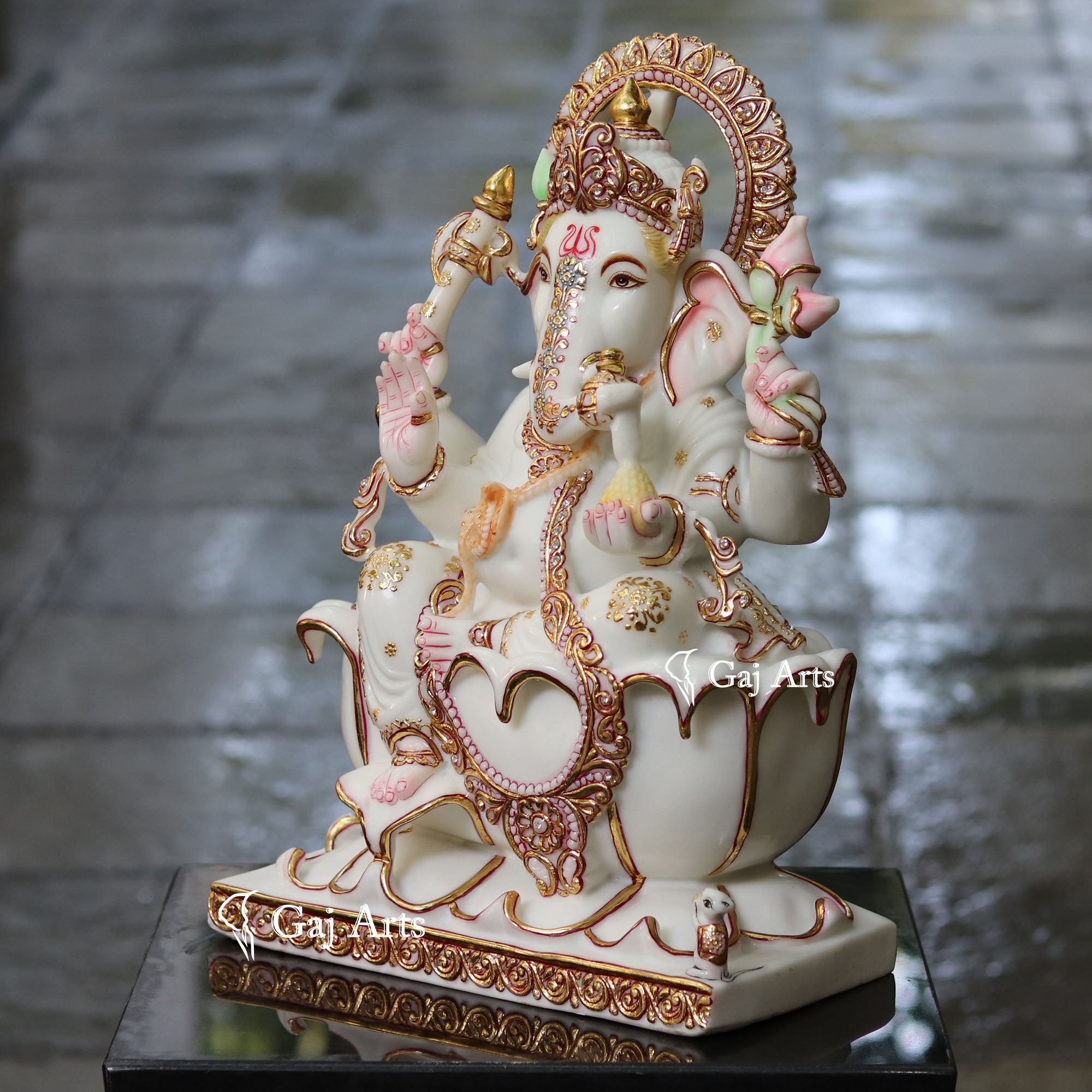 White Marble Ethiopia Ganesh Idol | 18 Inch