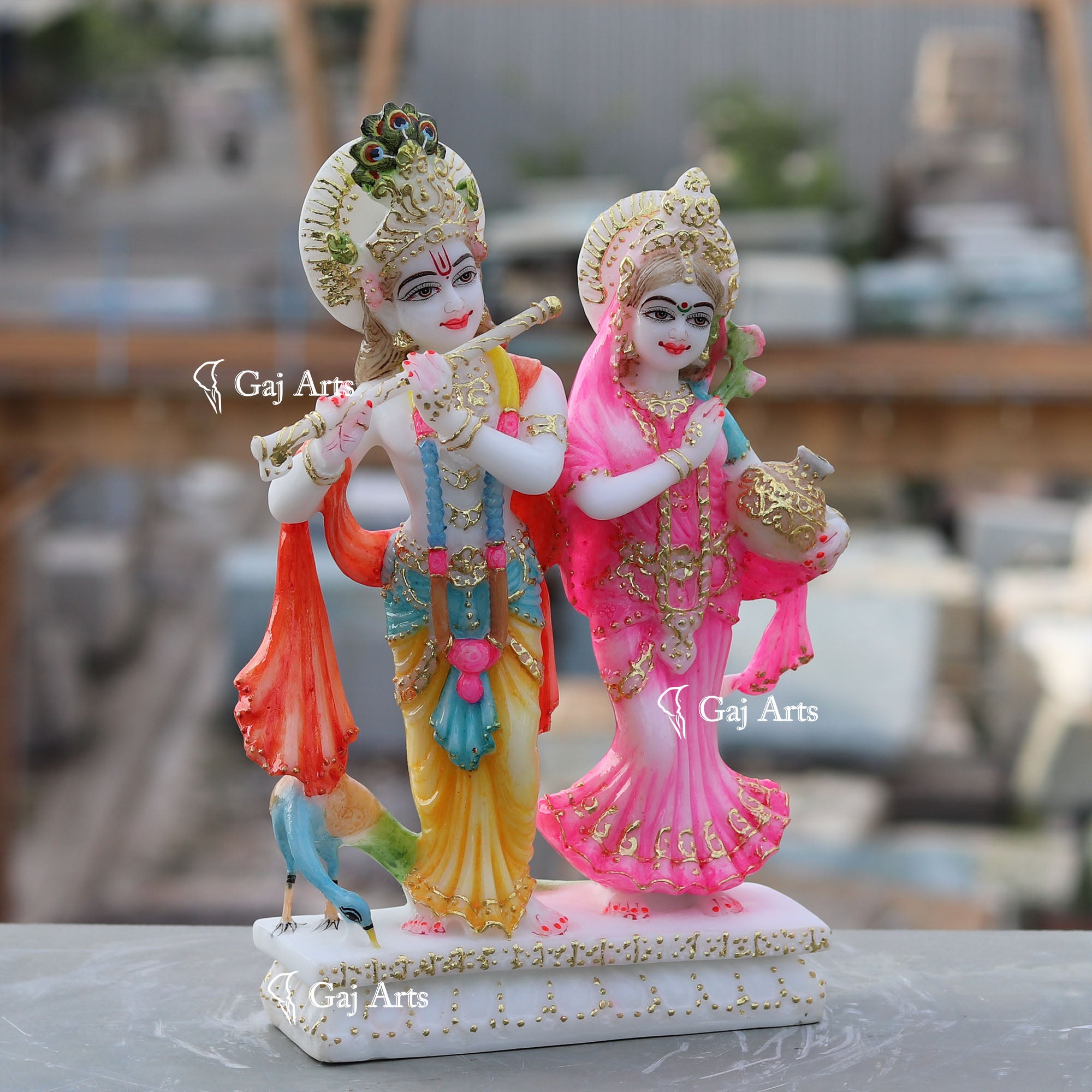 White Marble Ethiopia Radha Krishna Jodi Idol | 12 Inch